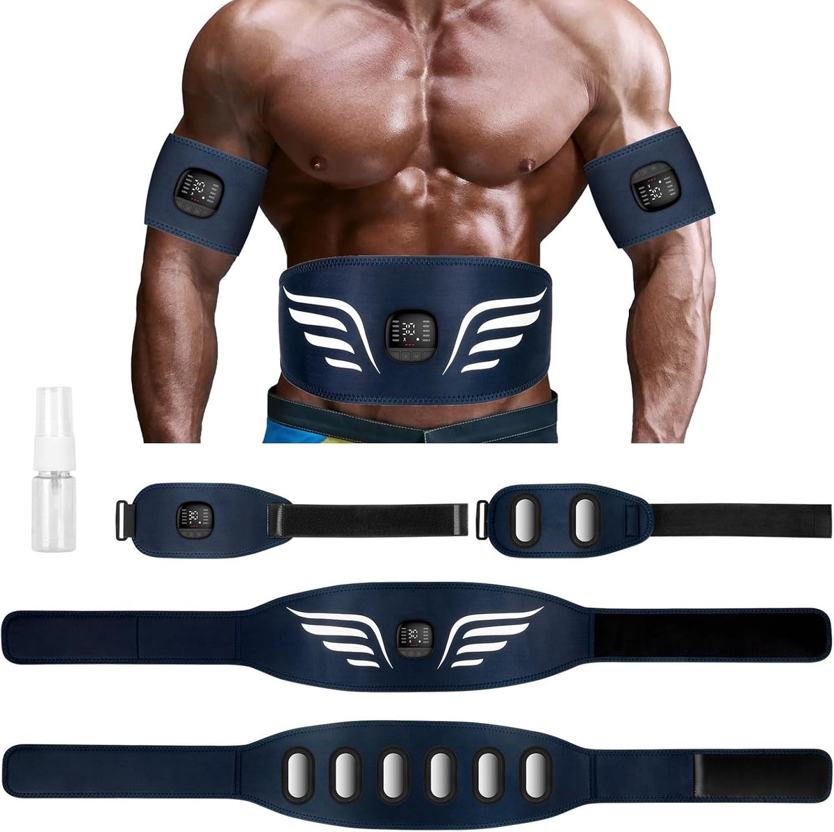SnelShoppen - EMS Abdominal Trainer - Elektronische Buikspiertrainer voor Armen en Benen - 10 Modi en 30 Intensiteiten - Aluminium Elektroden - Calori