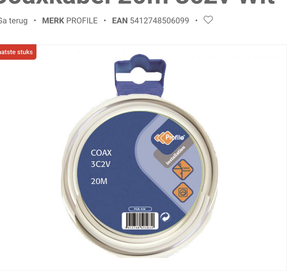 Coaxkabel 20m 3c2v Wit