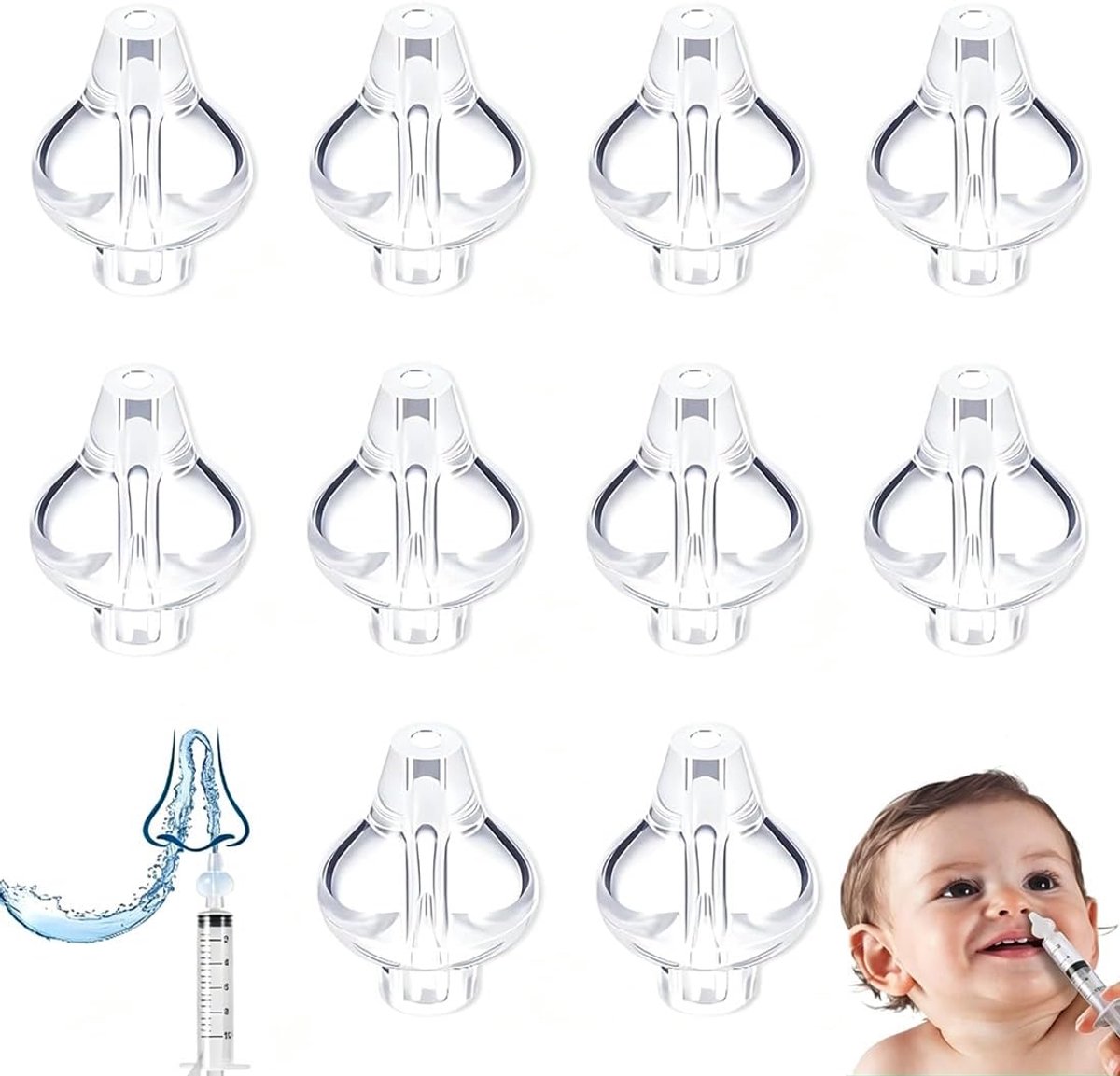 SnelShoppen - Reservemondstukken Neusspoeling Baby's, 10 Stuks, Zachte Siliconen Tips voor Pasgeborenen en Zuigelingen, Hygiëne, Praktisch voor Dageli