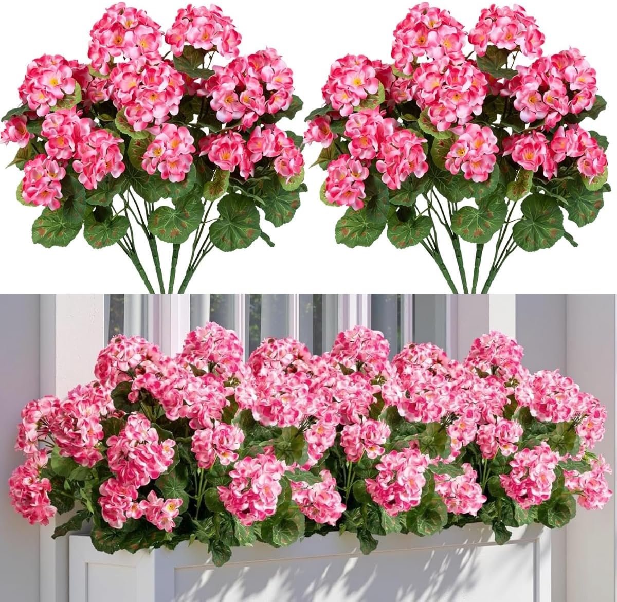SnelShoppen - UV-bestendige Nep Geraniums Bloemen - Kunststof Zijden Geraniums voor Binnen en Buiten - 2 Stuks Roze - Perfect voor Tuin, Balkon en Fee