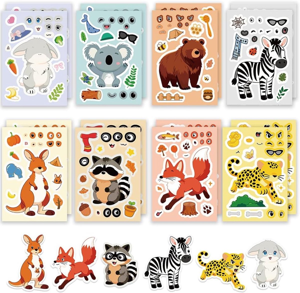 16 stuks dierenstickers voor kinderen, safari en fantasiewereld, perfect voor knutselen, cadeautjes en verjaardagen