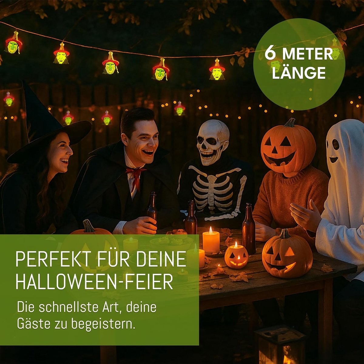SnelShoppen - CozyHome Lichtketting Heks - 5 Meter & 20 Warm Witte LEDs - Batterij met Timer - Halloween Fairy Lights - Decoratie voor Feesten, Binnen