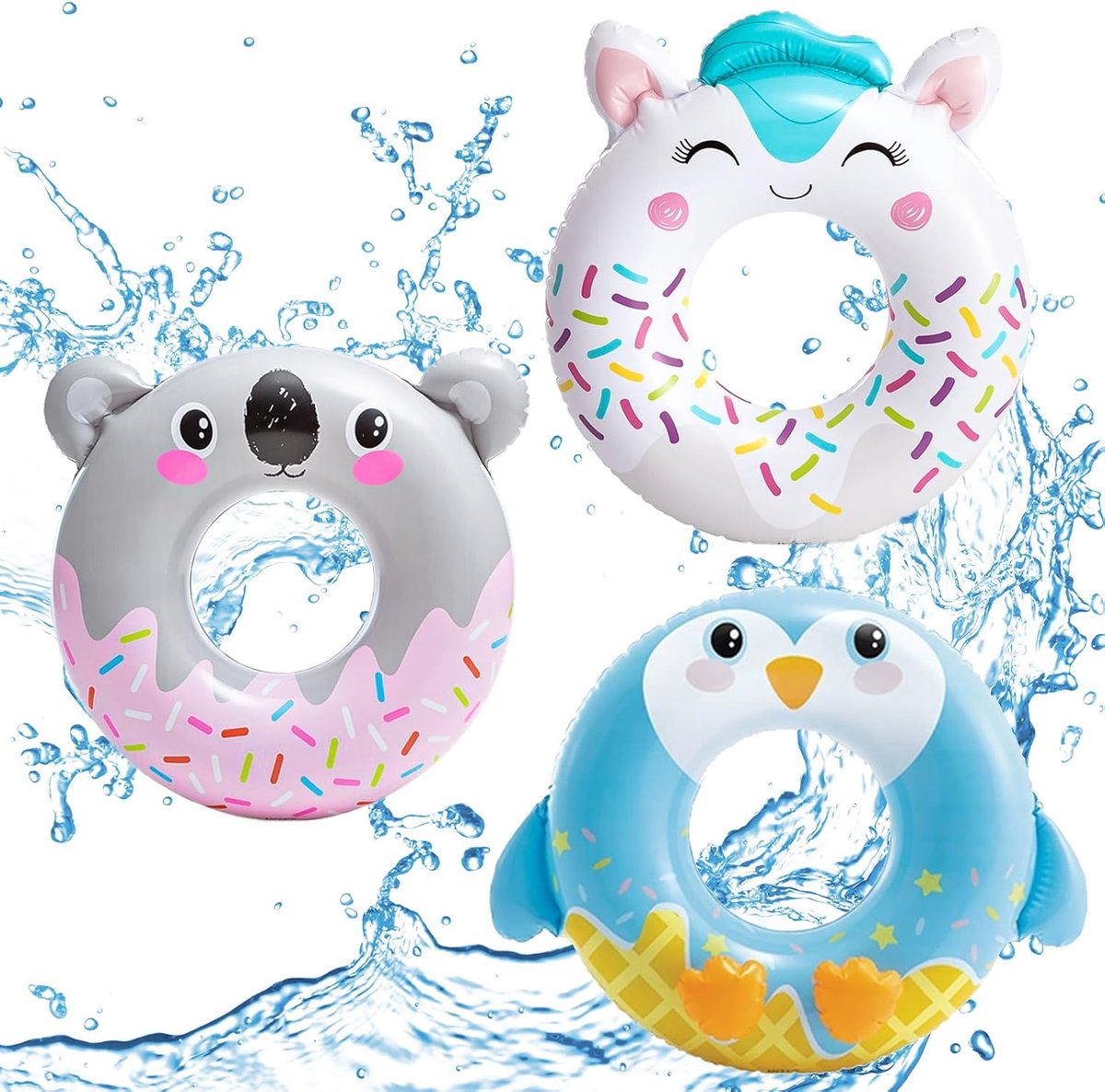 SnelShoppen - Grote Opblaasbare Zwemring voor Volwassenen, Kleurrijke Zwembad Float, Perfect voor Zomer Feesten en Pool Party's, 3 Stuks, Uniek Ontwer