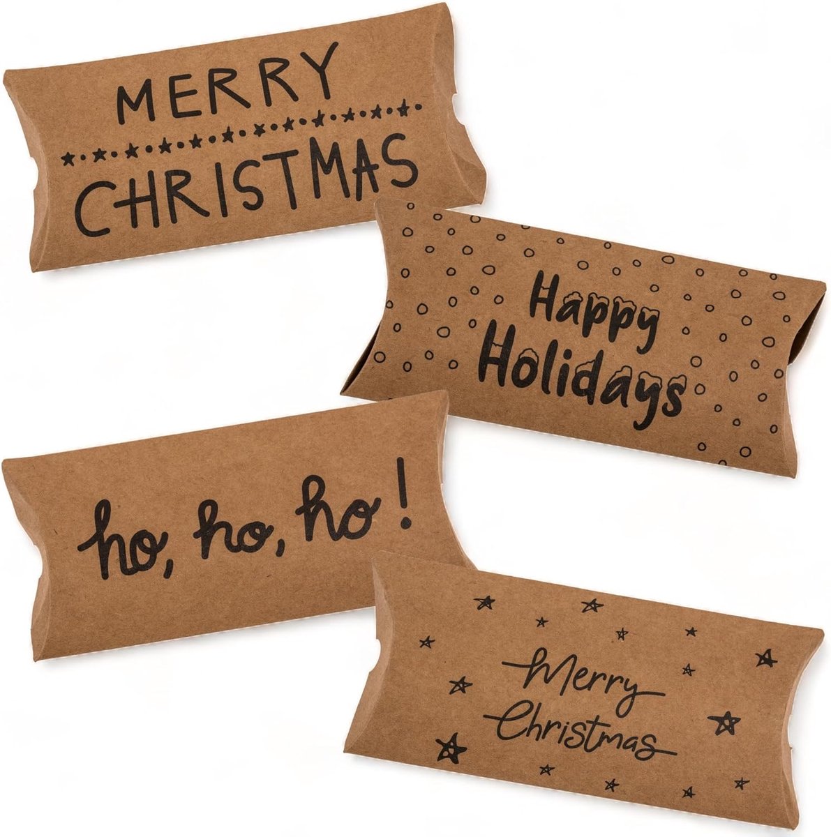 SnelShoppen - Set van 4 Kerst Cadeau Dozen, Assorted Kraft Papier, Elegante Herbruikbare Geschenkverpakking, 14 x 6 cm, Perfect als Geld Cadeau Box