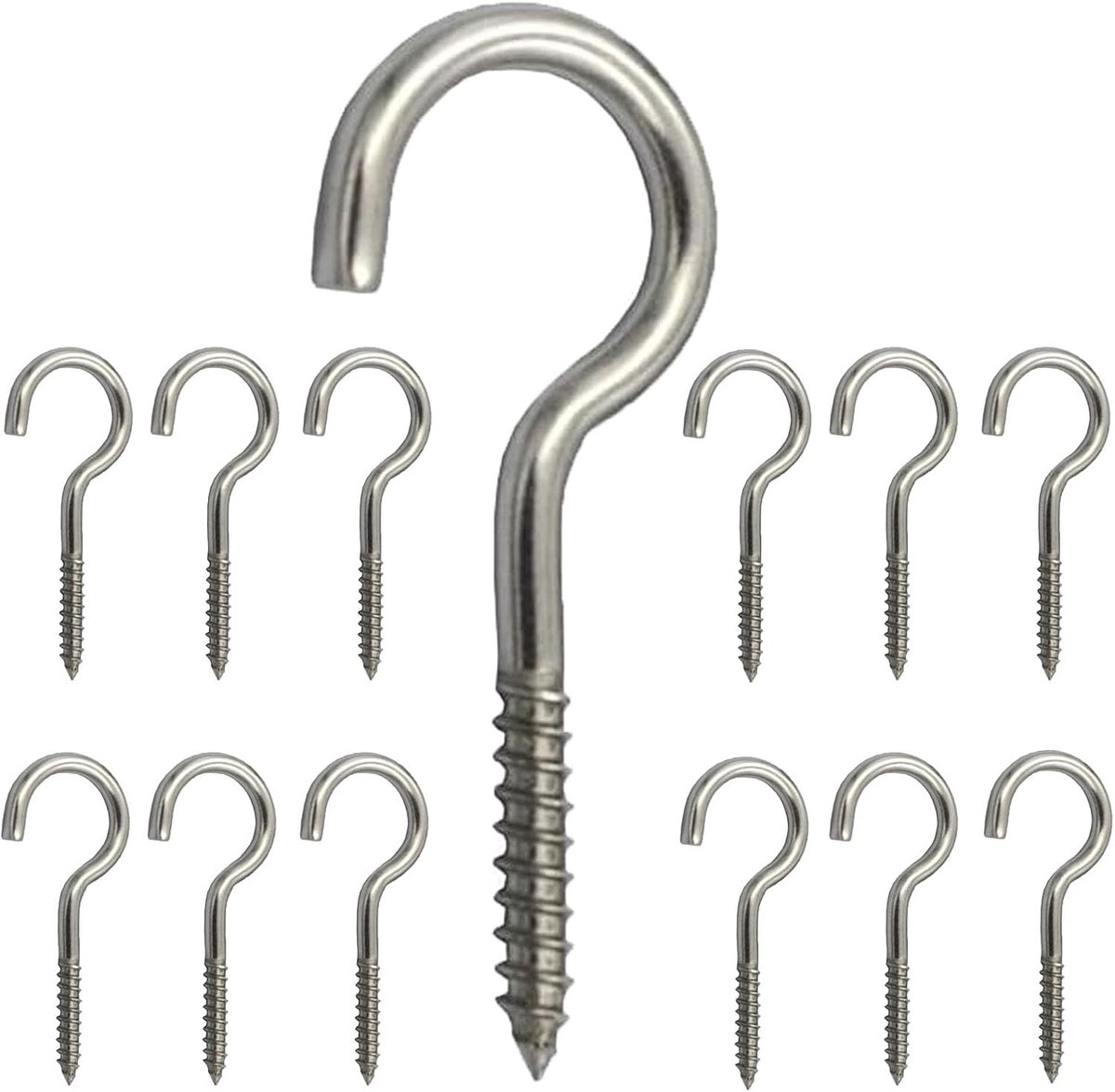 SnelShoppen - 12 Stuks RVS Schroefhaken, Zware Duurzame Haakschroeven voor Hangmatstandaard, Schommelstoel, Bloemhangers en Luifels - 90 kg Draagvermo