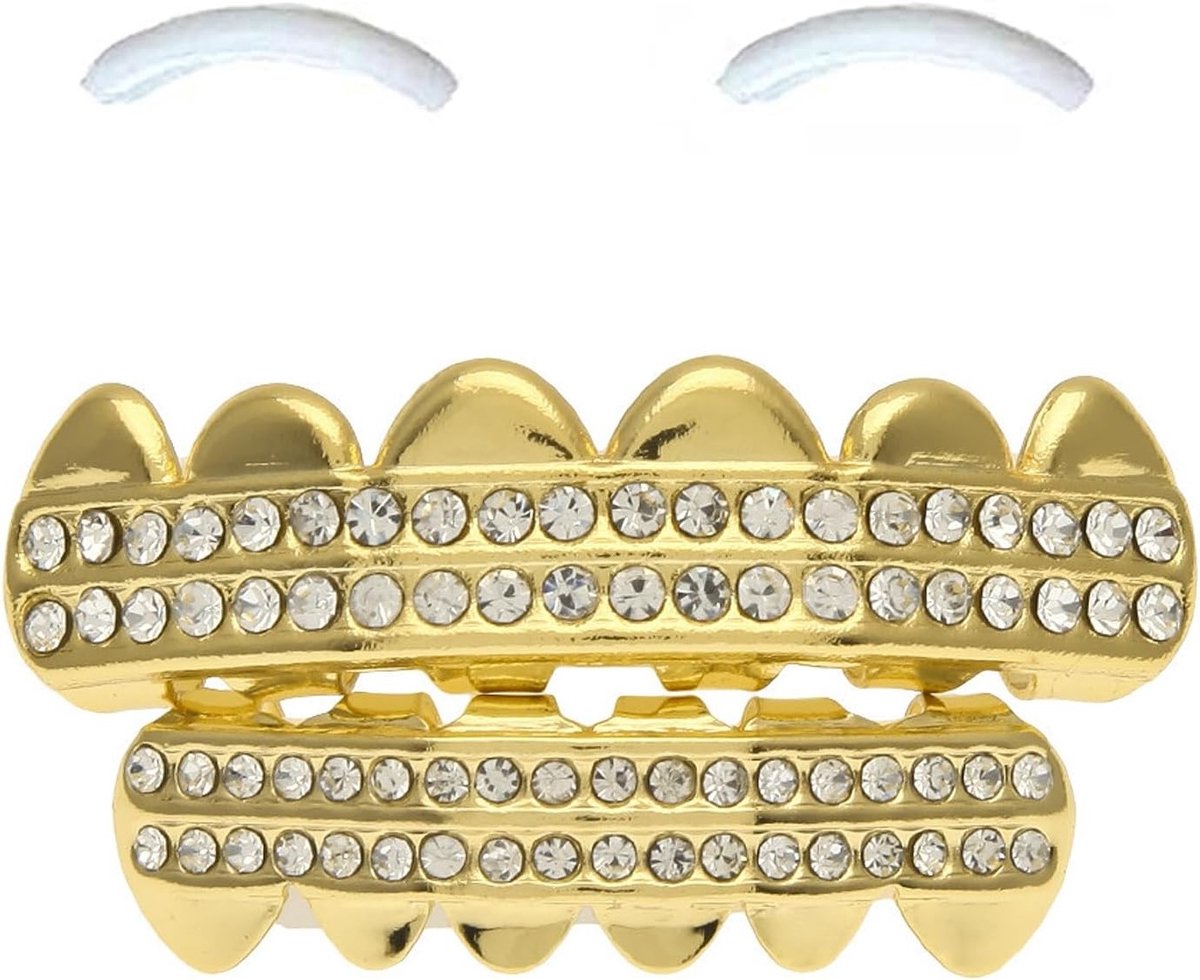 Tandgrills voor hiphopstijl, 18K gouden tanden met diamant en strass voor festivals en Halloween accessoires