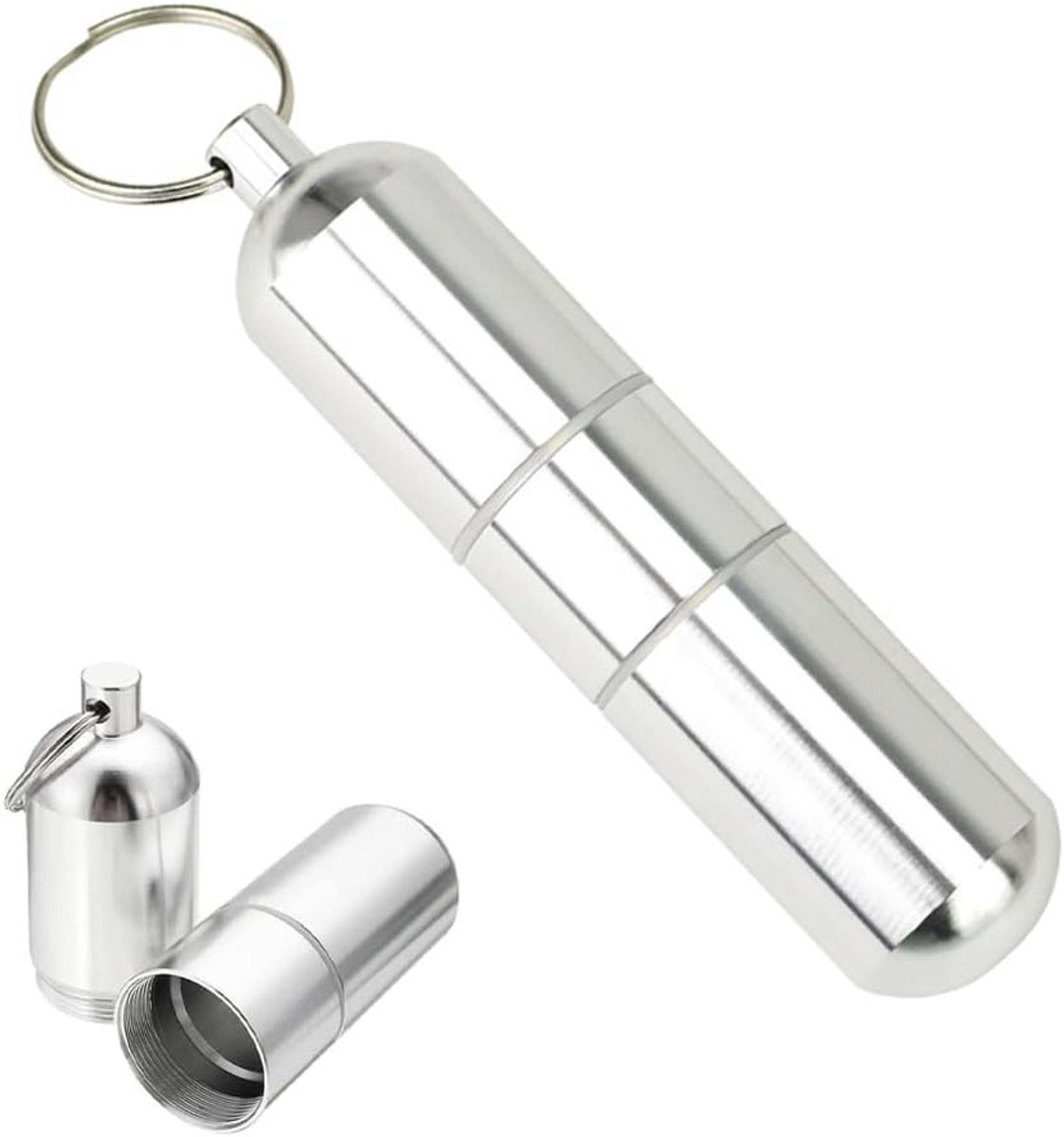 Aluminium Pillendoos met Sleutelhanger, Waterdichte Mini Pillendoos voor Buitenactiviteiten, Ideaal voor Roken en Medicijnen, Zilver
