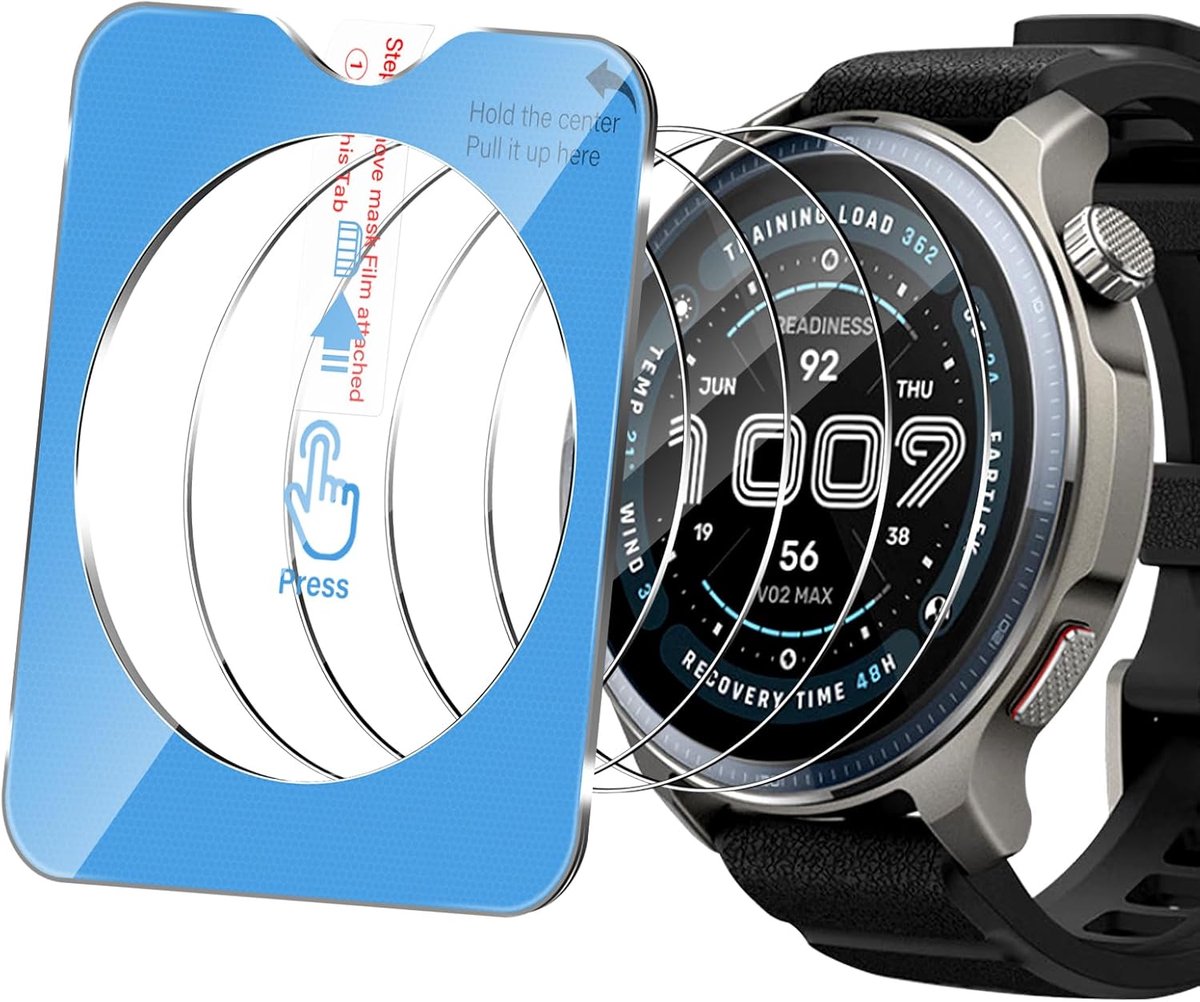 SnelShoppen - Pack van 4 Screen Protectors voor Amazfit Balance 2 - Tempered Glass - 9H Hardheid - Bubble-free HD Anti-Scratch - Inclusief Positioneri
