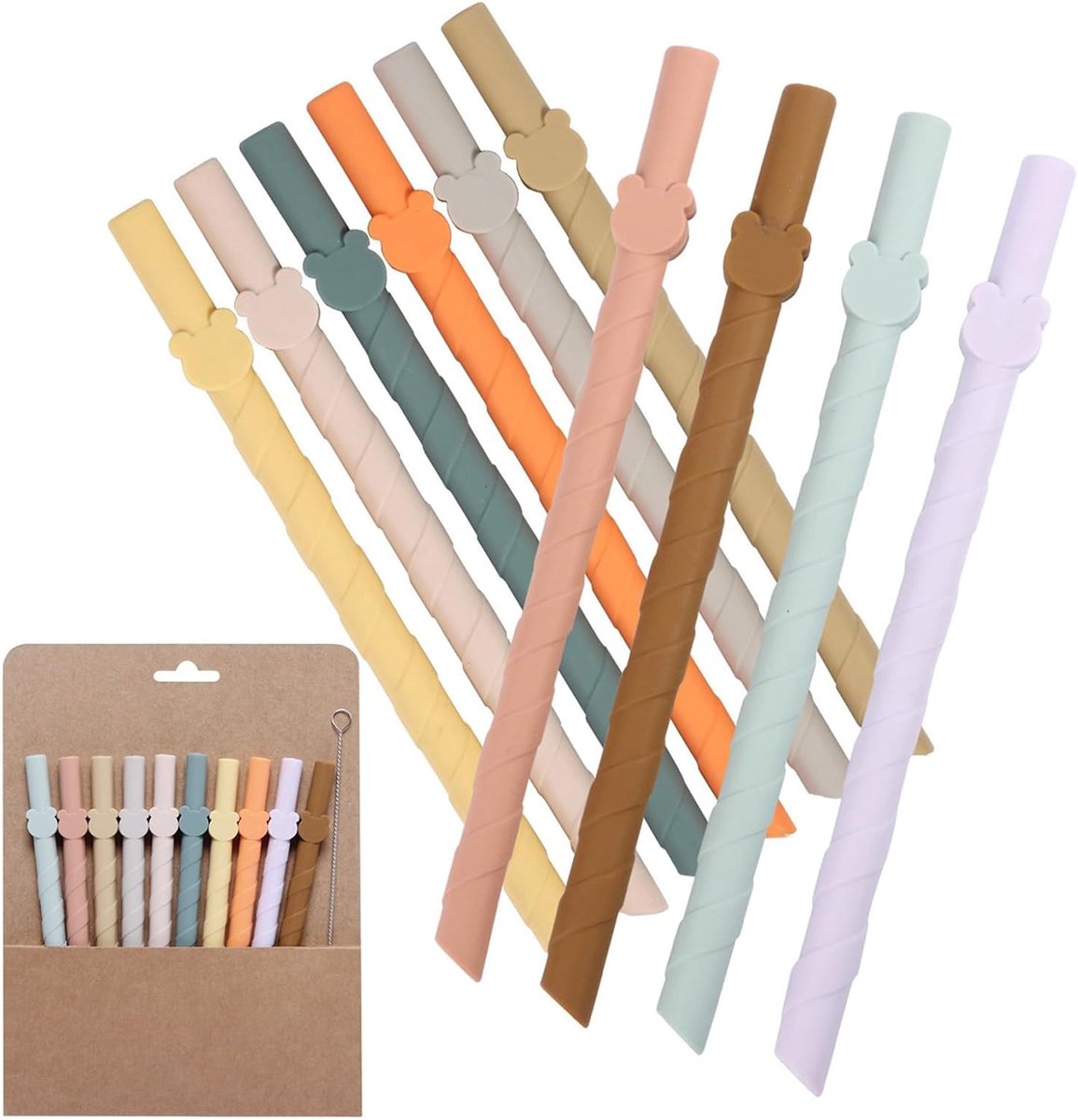 SnelShoppen - Silicone Rietjes Set van 10 - Herbruikbare Flexibele Rietjes 9mm - Milkshake Rietjes voor Kinderen en Ouderen - Kleurrijke Drinkrietjes