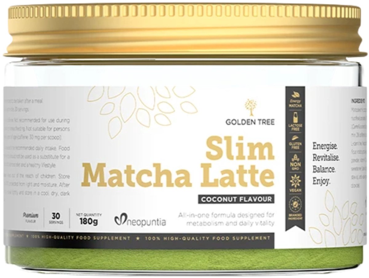 Golden Tree Slim Matcha Latte - Matcha Poeder met Groene Thee & MCT - 30 Porties - Romige Matcha Latte Mix