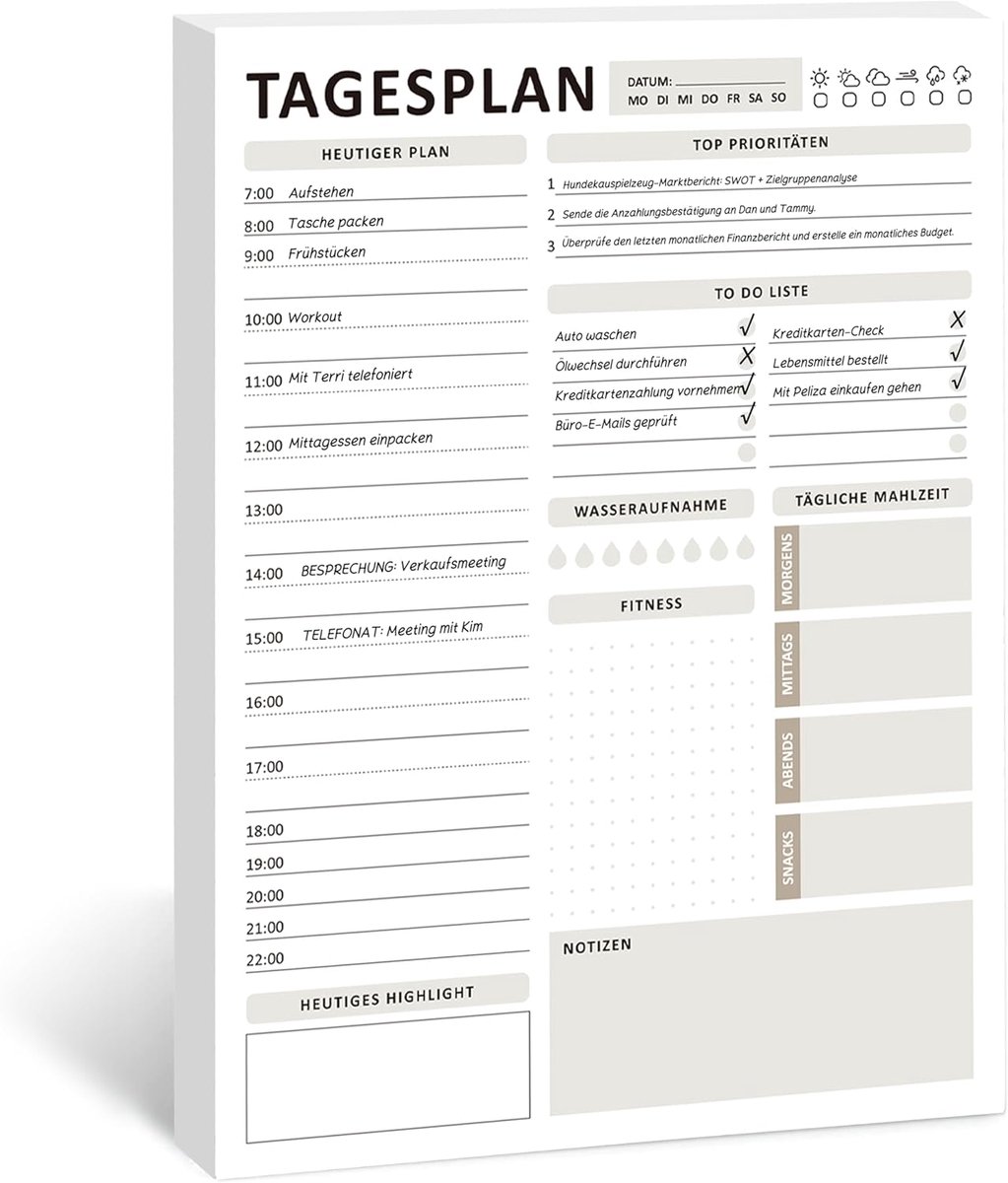 SnelShoppen - A4 Daily Planner Block Zonder Datum - 50 Pagina's To Do Lijst Blok - Daily Planner Gadgets voor Kantoor Organisatie - Routine met Gewoon