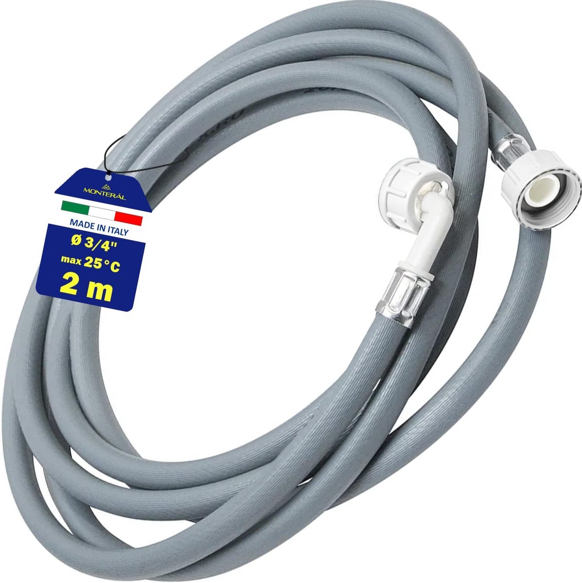 SnelShoppen - 2M Inlaatwaterslang voor Wasmachine en Vaatwasser - 3/4 inch - Rubber - Silver - 20-60 bar - Koud Water - Flexibel en Duurzaam - Made in
