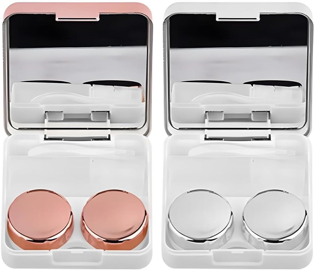 Mini Reis Contactlenshouder met Spiegel en L/R Caps - Perfect voor Op Reis, Compact en Handig