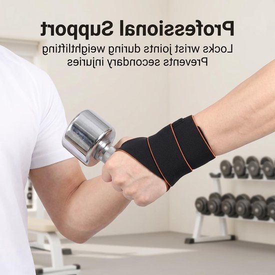 Verstelbare polsbandage voor sport en fitness, ademend ontwerp, uniseks maat, zwarte en oranje kleur, optimale polssteun en bescherming — afbeelding 2