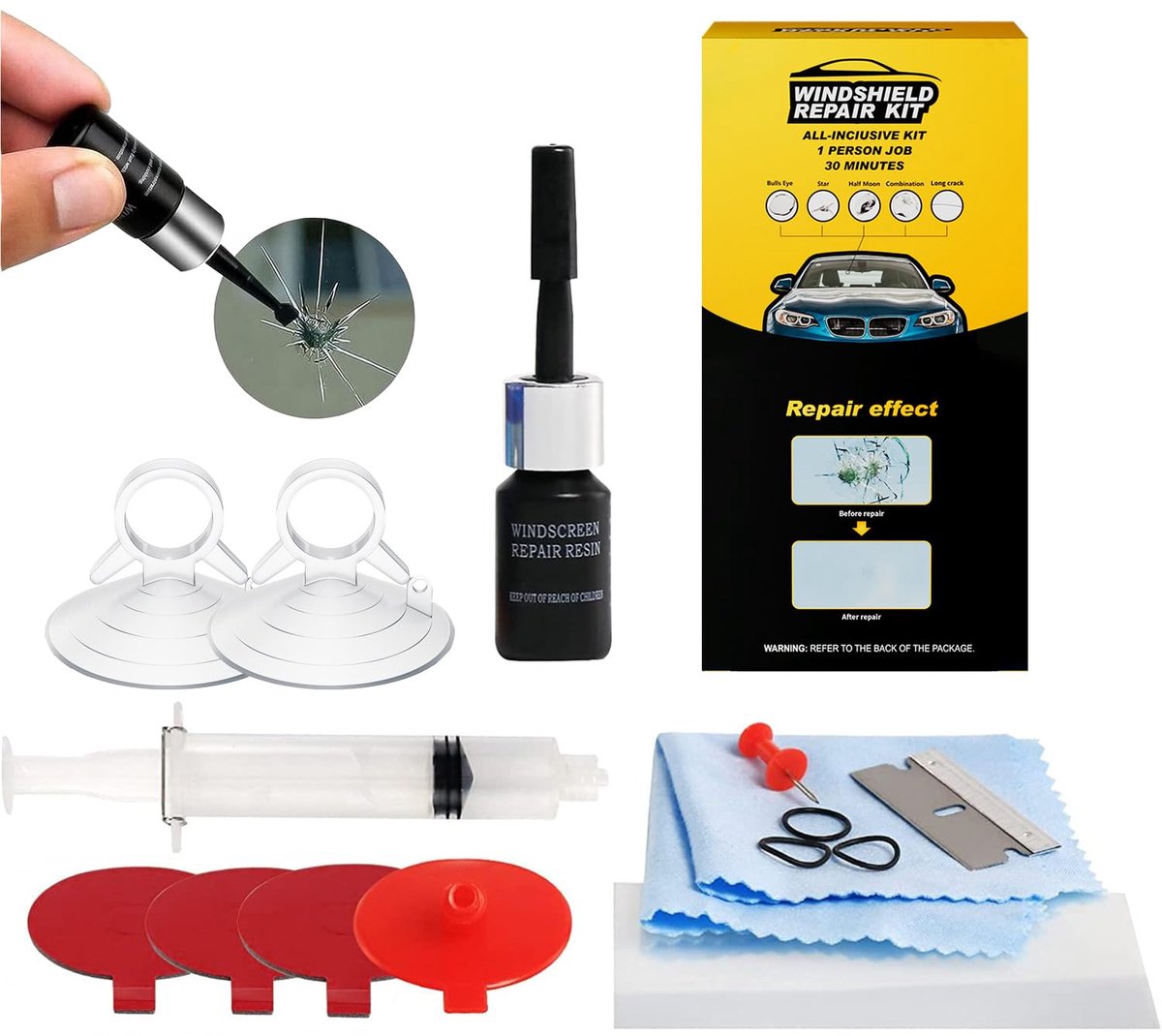 SnelShoppen - DIY reparatiekit voor ruitenwissers, snel en eenvoudig, voor schade en barsten in de autoruit, zonder mengen, 20-30 minuten, effectief e