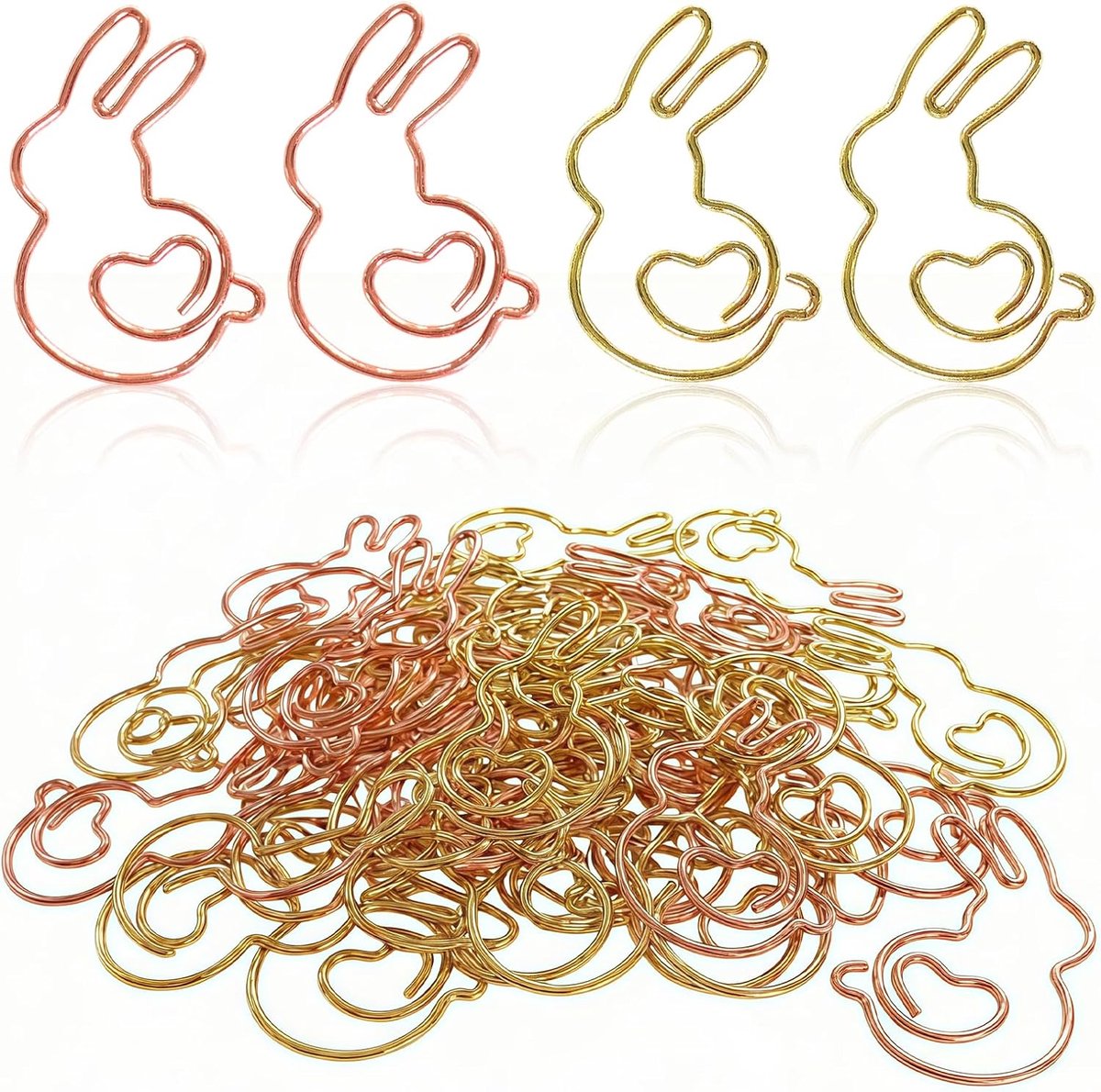 SnelShoppen - 60 stuks Haas Paperclips, Roségoud en Goud, Metalen Klemmen voor Kantoor, School, Thuis, Documenten, Creatief Design voor Pasen