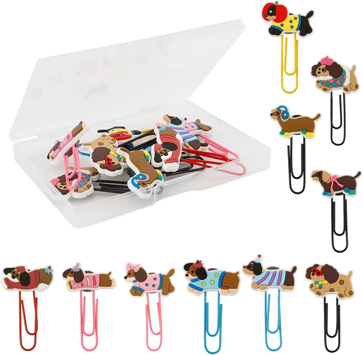 SnelShoppen - Grote Paperclips Teckel Motief, 12 Stuks, Kleurrijk en Decoratief, Metalen Kantoorbenodigdheden, 50 mm, Perfect voor Cadeaus en Document