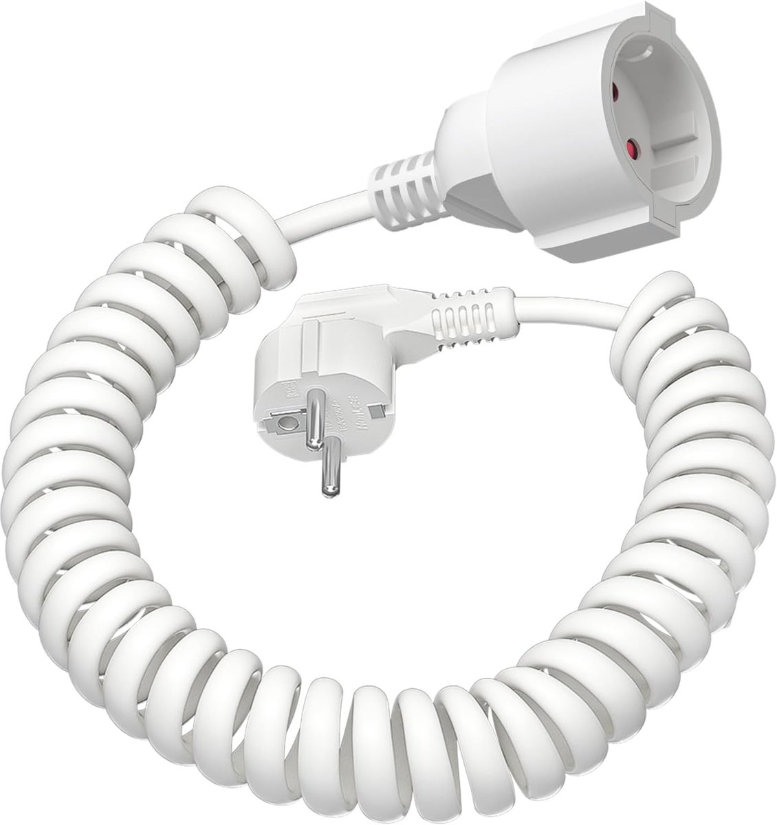 SnelShoppen - Schuko Verlengsnoer Geaard Spiralen 3 m Uittrekbaar tot 3 m Max 230V 16A PVC Verlengkabel voor Kantoor Keuken Woonkamer Wit