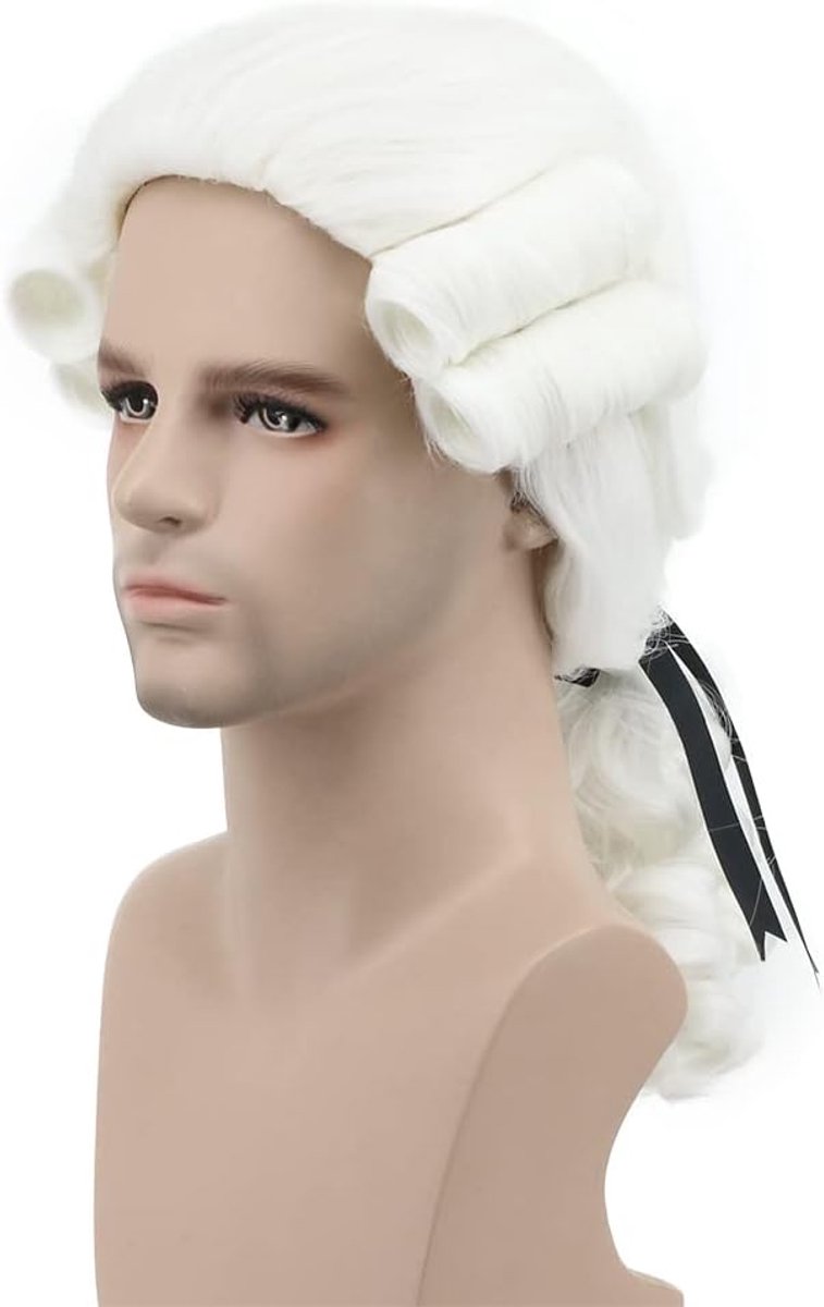 SnelShoppen - Lange Golfige Witte Halloween Peruk voor Mannen - Heat Resistant Fluffy Synthetisch Haar - Verstelbare Maat - Perfect voor Cosplay en Fe