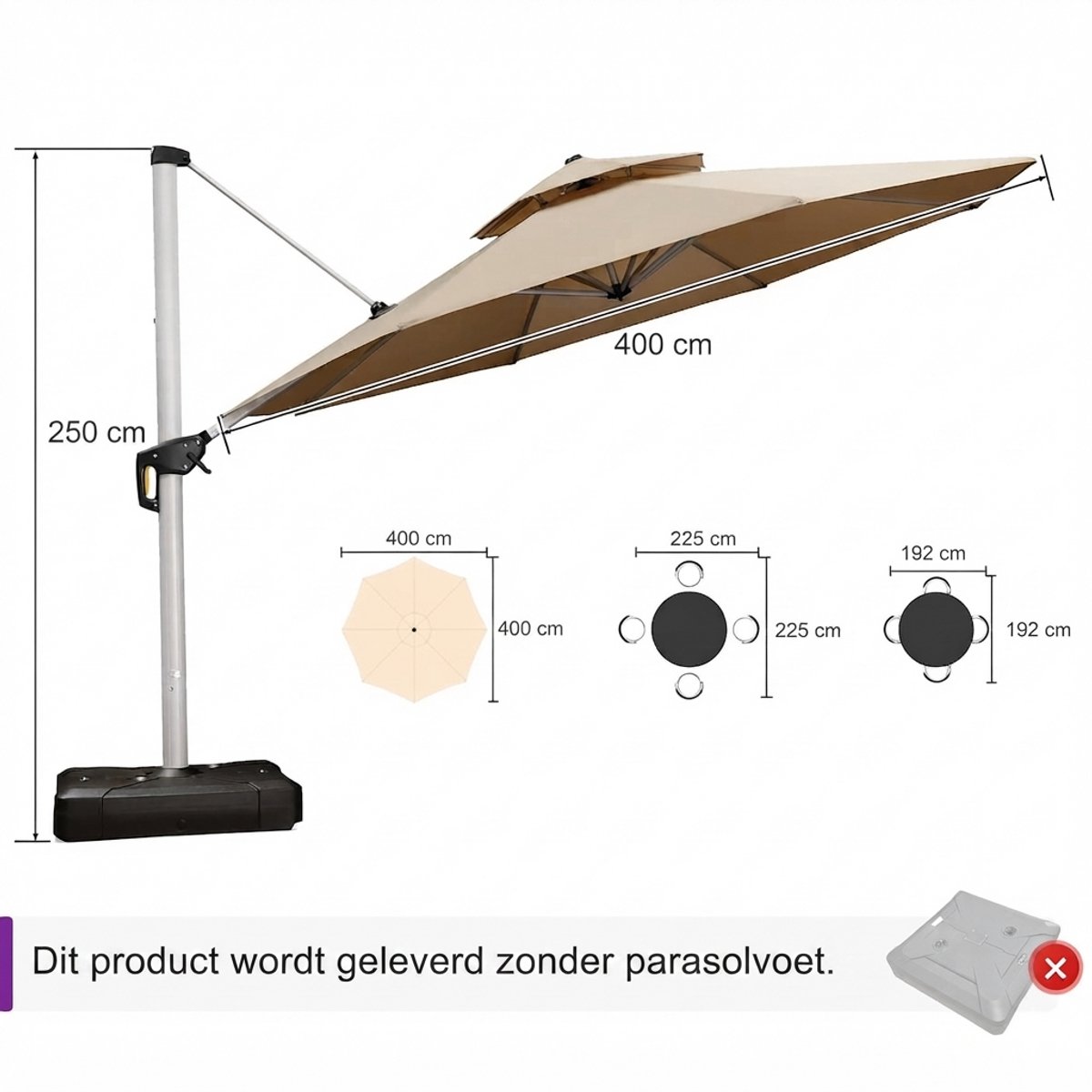 Purple Leaf Parasol rond déporté double toit Ø400 cm - Kaki