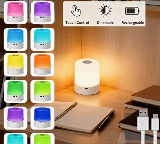 Magnetische LED Nachtlamp - Touch Sensor - Dimbaar - 16 RGB Kleuren - Oplaadbare Wandlamp voor Slaapkamer, Trap, Spiegel en Bed — afbeelding 2
