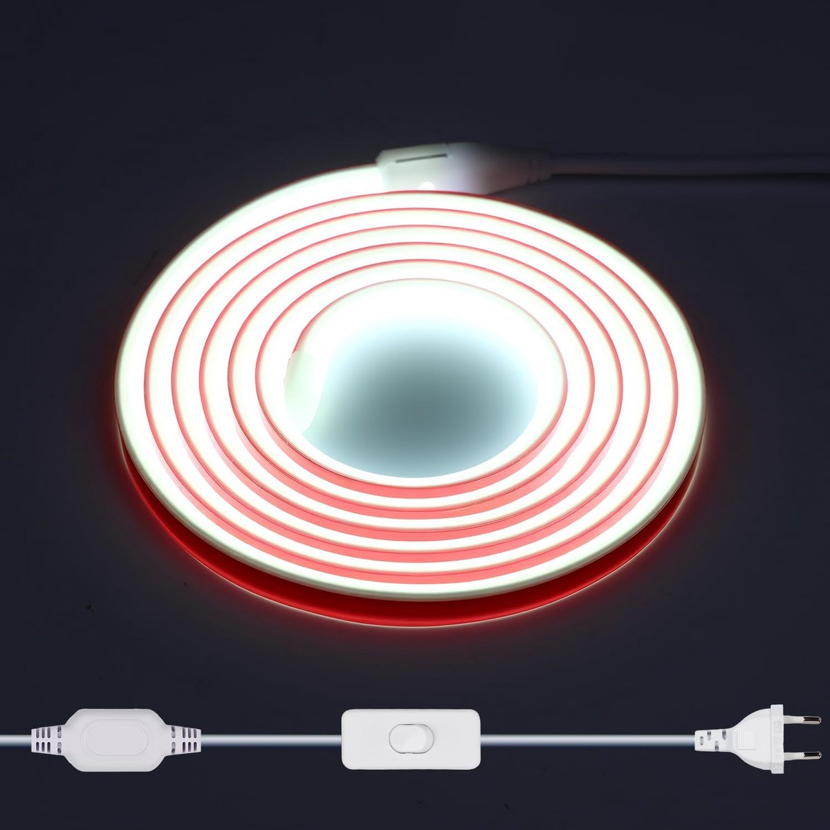 SnelShoppen - COB LED Strip 220V Buiten Waterproof 2m 288 LEDs/m Koel Wit 6000K Flexibel Met Schakelaar IP65 Voor Binnen- en Buitendecoratie Keuken Tu