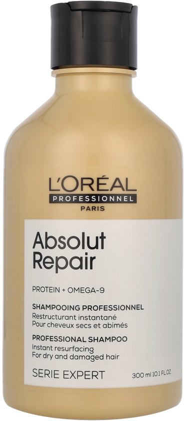 Shampoing L'Oréal Professionnel Absolut Repair, 300ml, pour cheveux secs et abîmés.