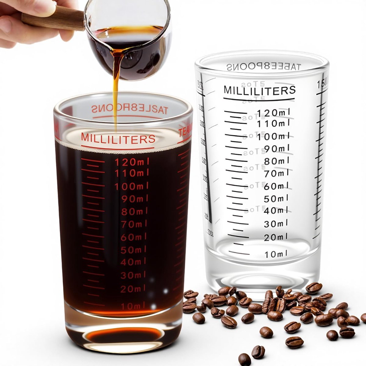 SnelShoppen - 2x 120ml Glazen Meetbeker - Cocktail Maatbeker met Dubbele Schaal - Transparante Maatbeker voor Keuken en Bar - Ideaal voor Bakken en Mi
