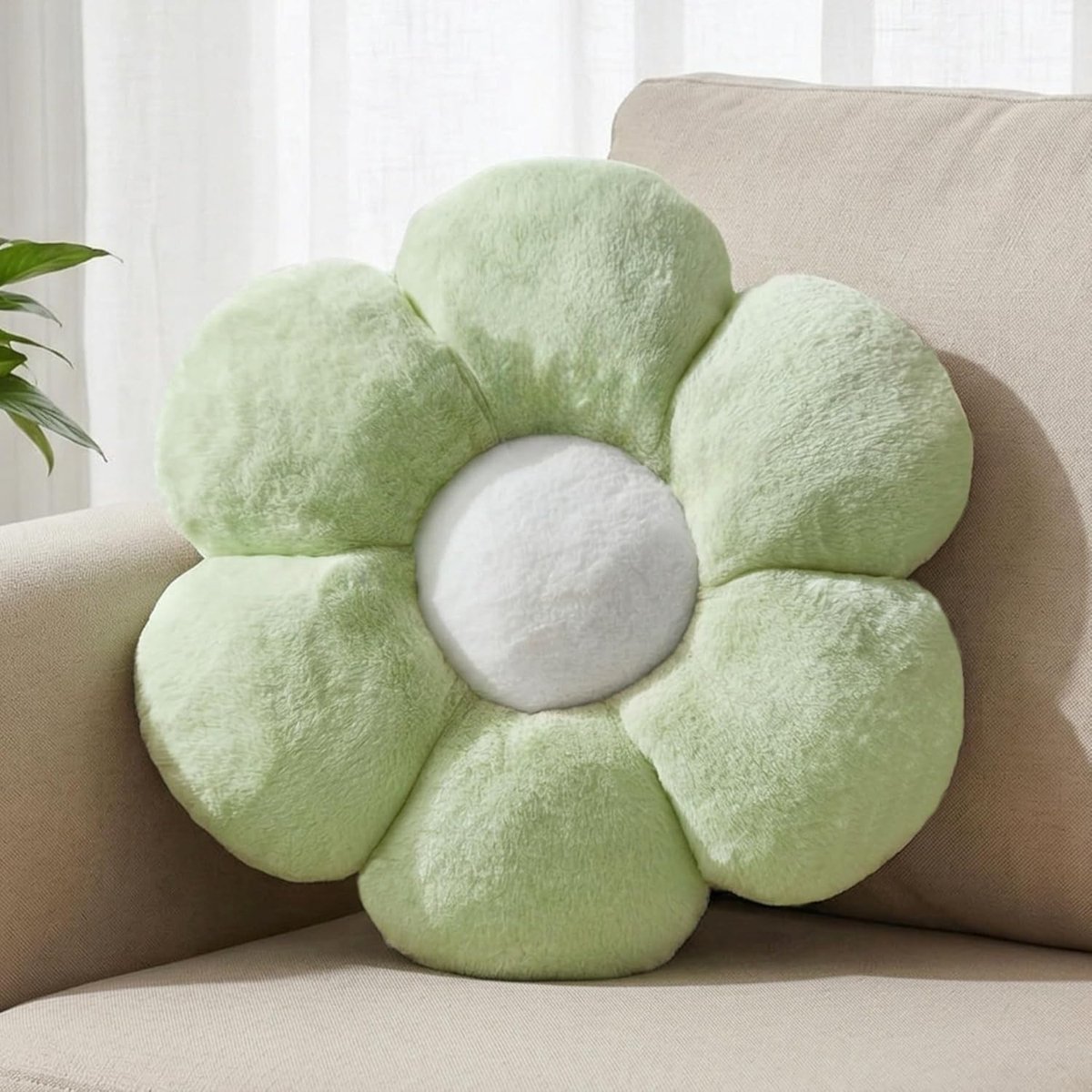 SnelShoppen - Aesthetic Bloem Kussen Groen 38cm | Zachte Decoratieve Vloerkussen voor Meisjes, Vrouwen, Kinderen | Kunstbont & PP Katoen | Perfect voo