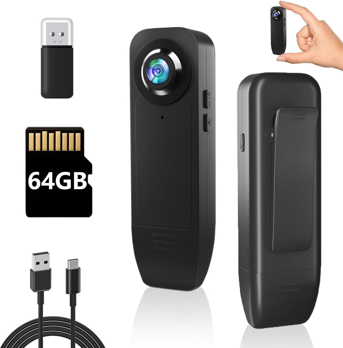 SnelShoppen - Mini Body Camera zonder WiFi - 64GB Geheugenkaart - Draagbare Bodycam met Lange Batterijduur - Bewegingsdetectie en Nachtzicht - Perfect