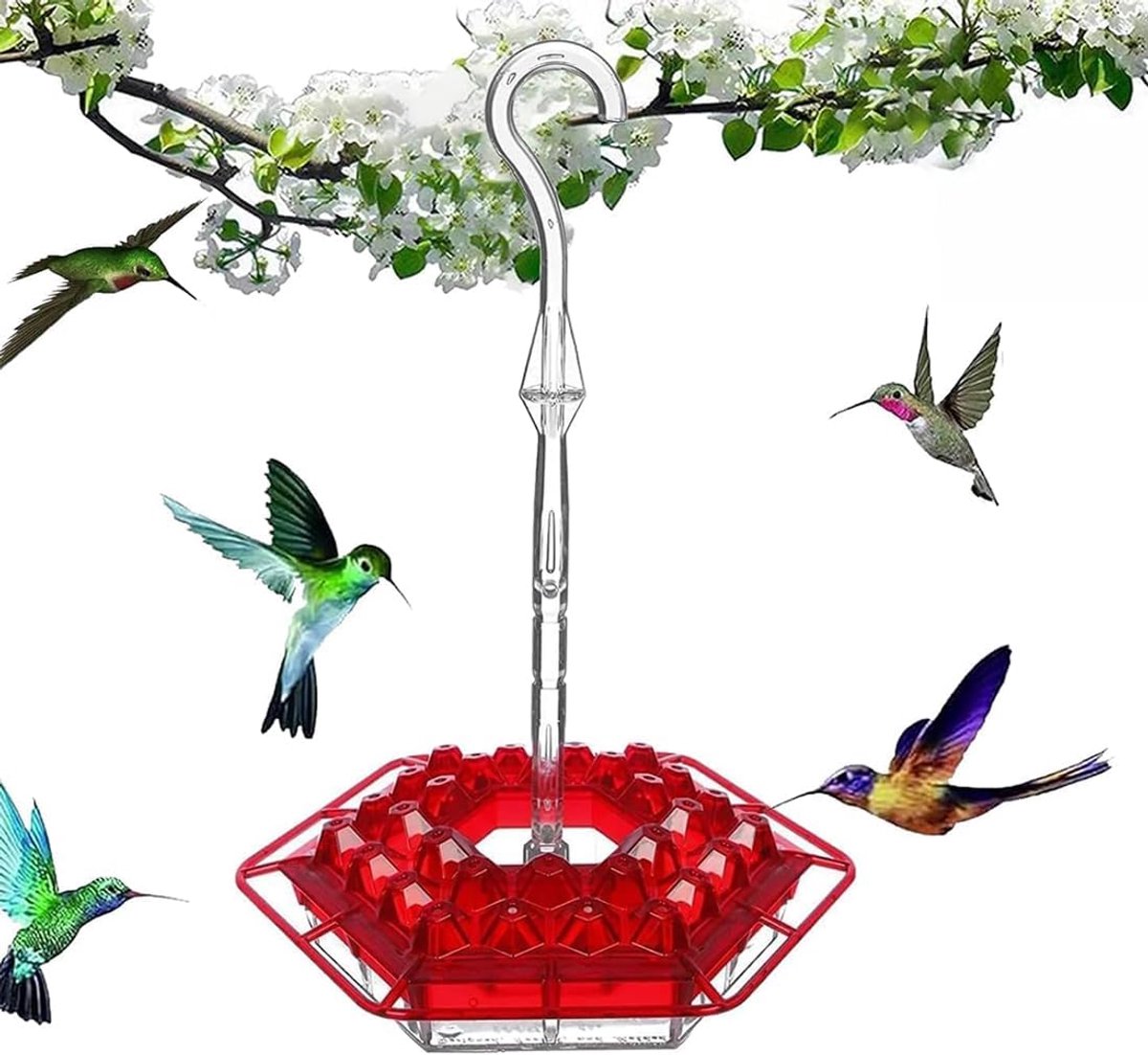 SnelShoppen - Hanging Bird Feeder Dispenser voor Tuin, Hummingbird Feeder Houder, Lichtgewicht Plastic, Rood, Ideaal voor Buiten en Tuinieren