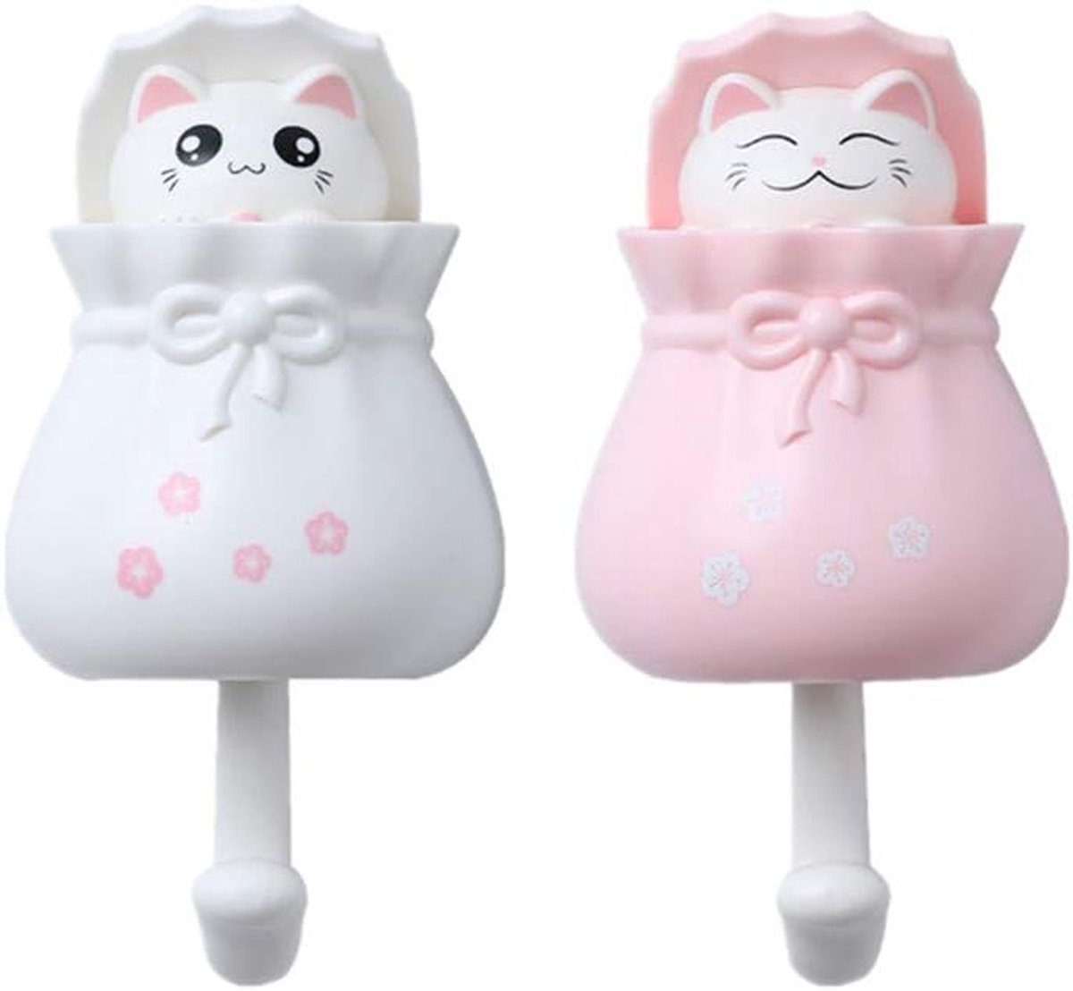 SnelShoppen - Set van 2 Schattige Zelfklevende Wandhaken Lucky Cat - Decoratieve Wandkapstok voor Jassen, Tassen, Handdoeken, Sleutels - Multifunction