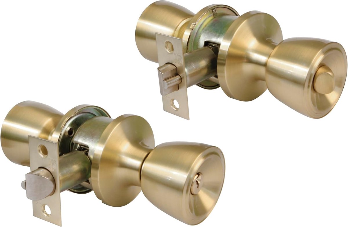 SnelShoppen - Deurknop Set - Bowl-vormige Knoppen met Anti-inbraak Systeem - Messing - 60/70mm Deurslot - Sleutel en Vergrendeling - Voor Houten Deure