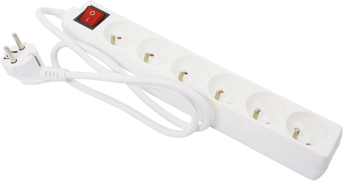 SnelShoppen - 8219 Stekkerdoos 6-Gang 16A met Schakelaar, 1 Meter Kabel, Ideaal voor Thuis, Camping en Tuin, Veilig en Betrouwbaar