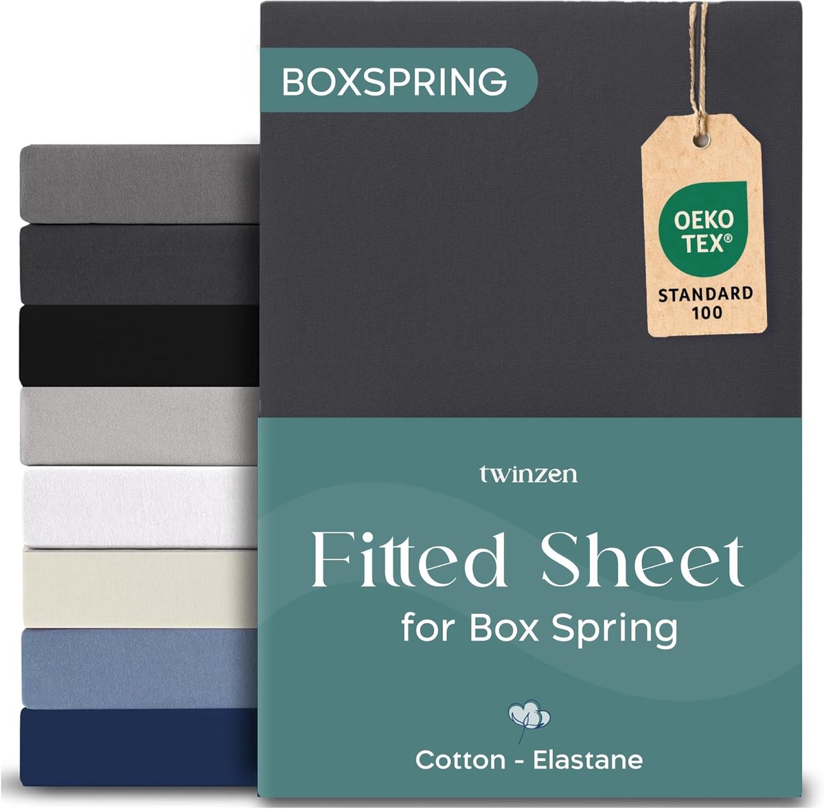 SnelShoppen - Premium Fitted Sheet 200x200cm - Donkergrijs Katoen met 5% Elastane - 40cm Diepe Hoeken voor Dikke Matrassen/Boxsprings - Oeko-Tex