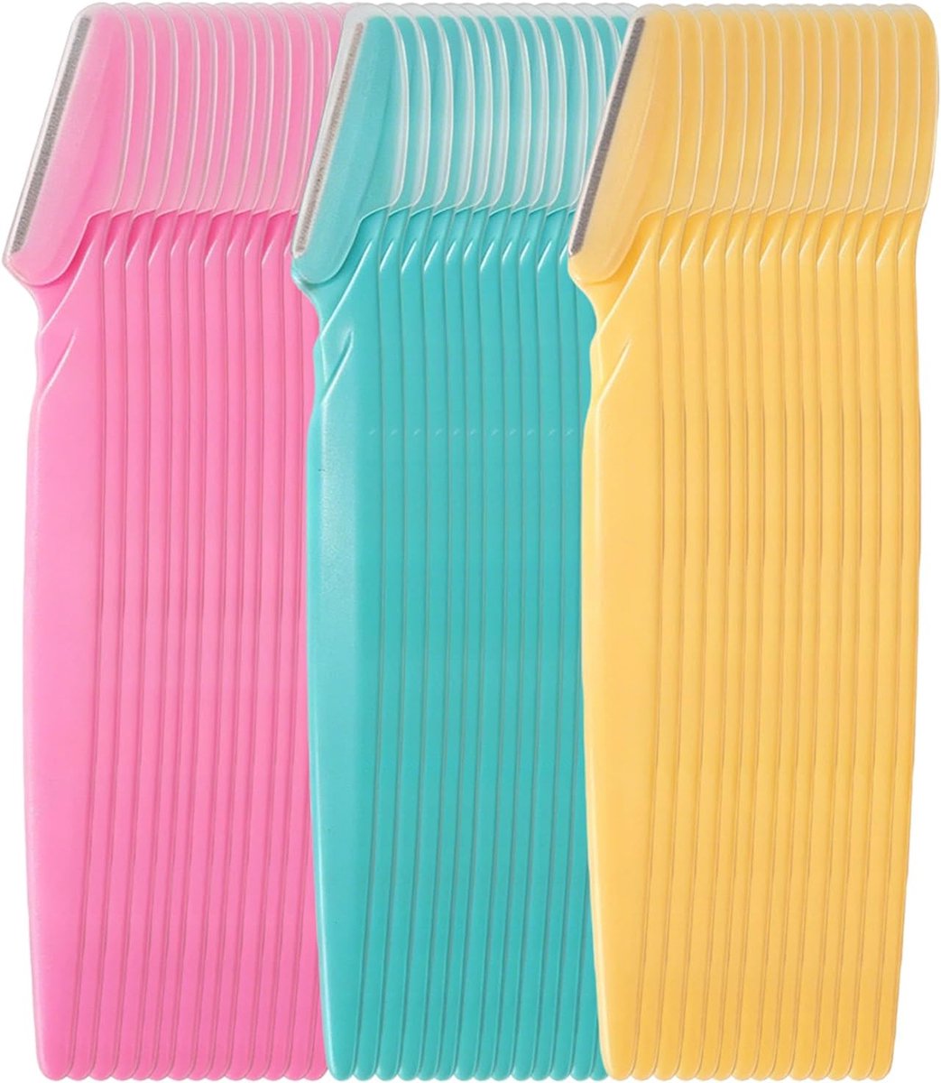 SnelShoppen - 42 Wenkbrauwscheermesjes Set - Precisiescheerapparaat voor Dames en Heren - Roze, Blauw, Geel - Draagbaar Gezichtsscheermesje voor Ongew