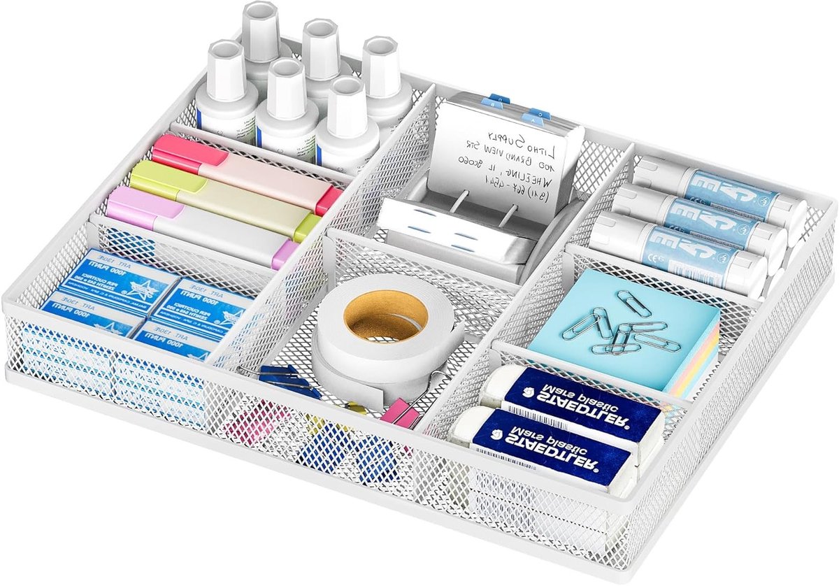 Mesh lade organizer voor bureau en kantoor | Netjes briefpapier, pennen en gereedschap opbergen - wit