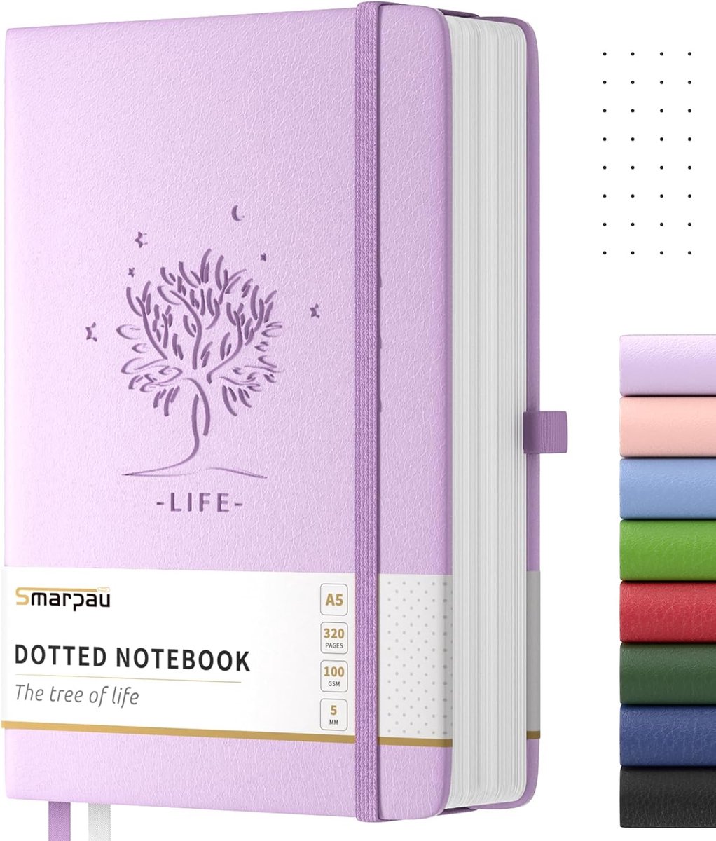 SnelShoppen - A5 Notitieboek, Dotted Journal, Hardcover, Leer, Bullet Journal met 320 Pagina's, 100gsm Dikte, College Ruled Notepad voor School, Kanto