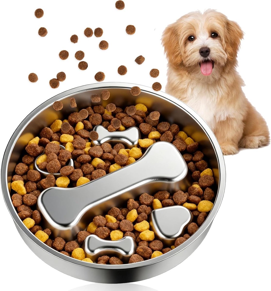 Anti Slow Bowl voor Honden en Katten, 22 cm, RVS, Langzaam Eten, Antislip, Voedselbak voor Huisdieren