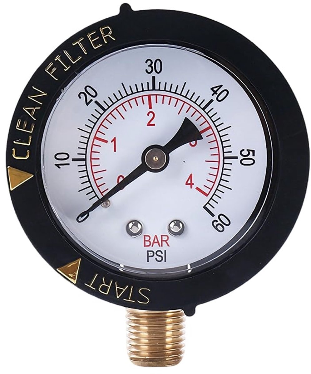 SnelShoppen - Pool Pressure Gauge 1/4 Inch NPT, 0-4 Bar/0-60 PSI, Precisie Waterdrukmeter, Dubbele Schaal, Eenvoudige Installatie, Duurzaam voor Zwemb