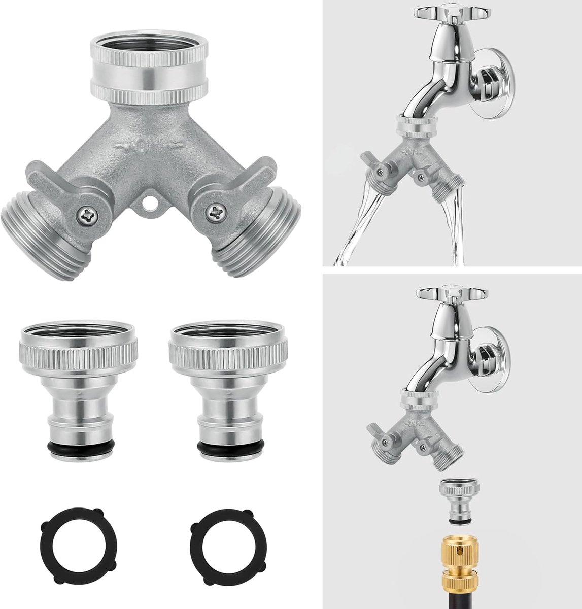 SnelShoppen - Sylken 2 Way Faucet Splitter - 3/4 Inch Tuinslang Verdeelstuk, Multi-functionele Slangconnector met Onafhankelijke Stopkraan, Robuust Me