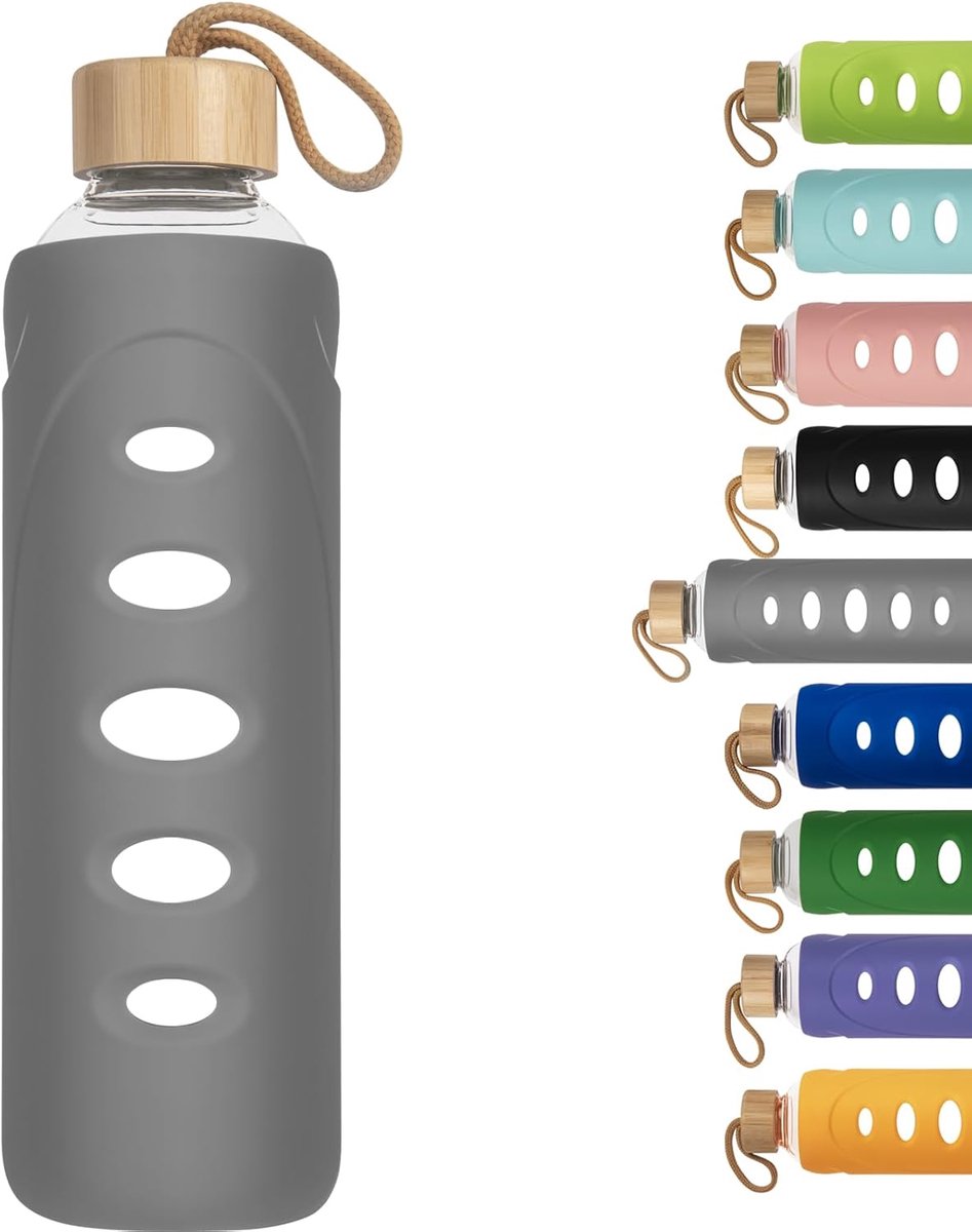 SnelShoppen - Borosilicate Glass Water Bottle 1000 ml met Silicone Cover - Duurzame Glazen Fles voor Sport, Reizen, en dagelijks gebruik