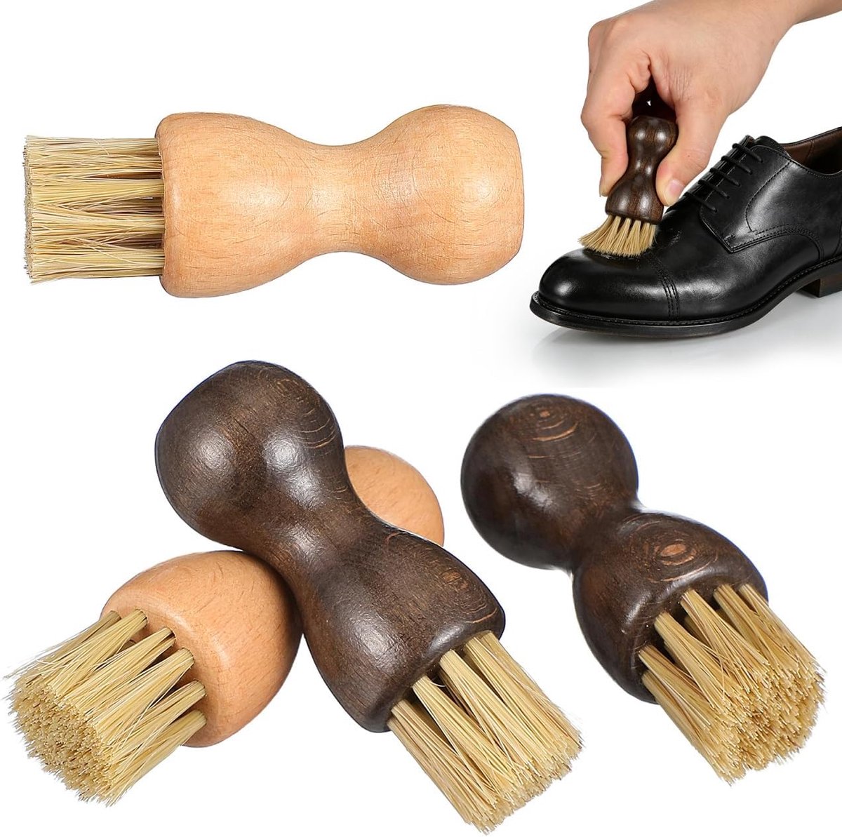 SnelShoppen - 4 Stuks Schoenpoets Applicator Borstel met Ronde Handgreep, Sterke Borstelharen voor Lederen Schoenen, Boots en Tassen Onderhoud (Lichtg