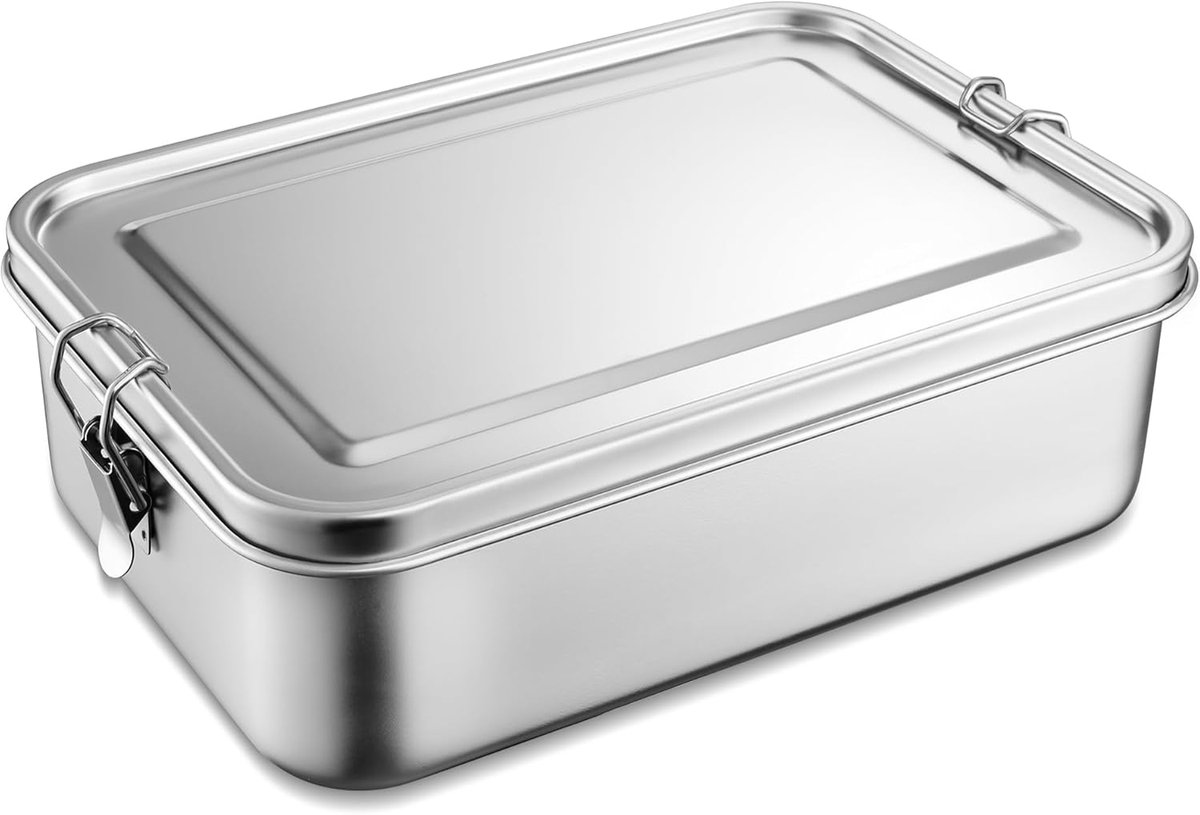 Thijox - Roestvrijstalen Broodtrommel - Bento Box met 3 Vakken, Lekvrij, Duurzaam, 2400 ml, Ideaal voor Kinderen en Volwassenen, Vaatwasmachinebestend