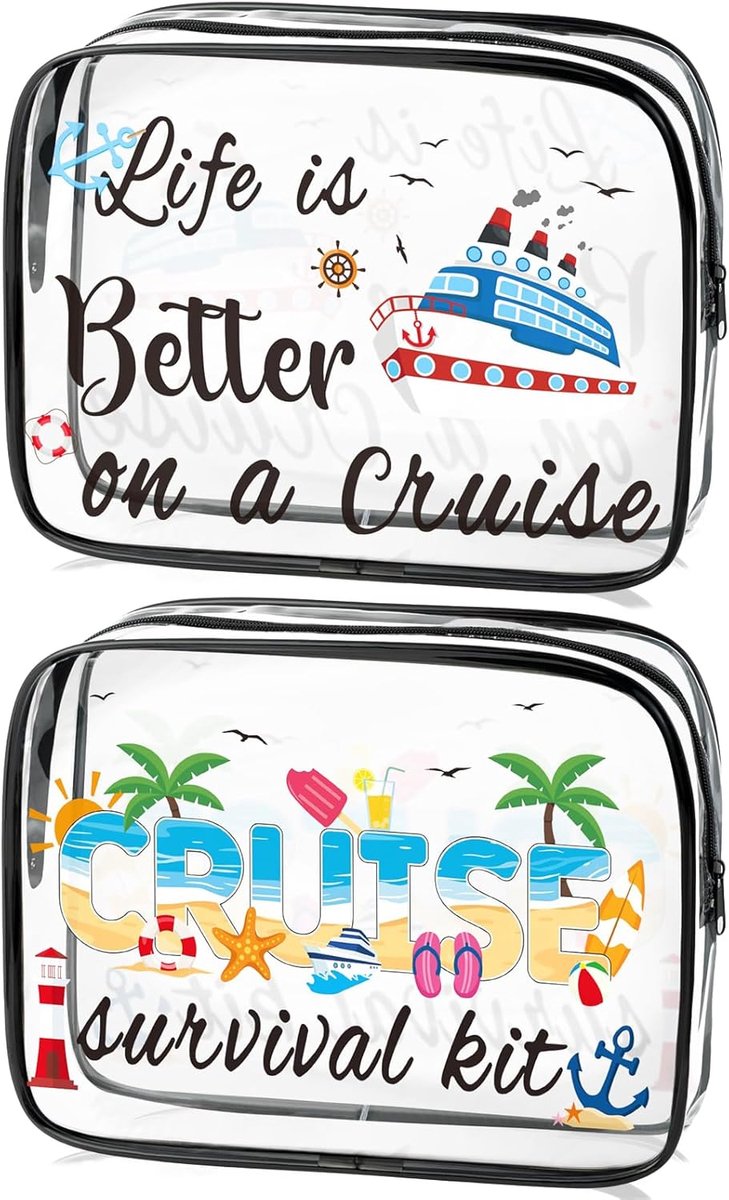 SnelShoppen - Transparante Koffers, 2 Stuks PVC Cosmetica Tassen, Waterdichte Toilettas met Rits, Make-up Tas voor Vrouwen en Mannen, Cruise Ontwerp,