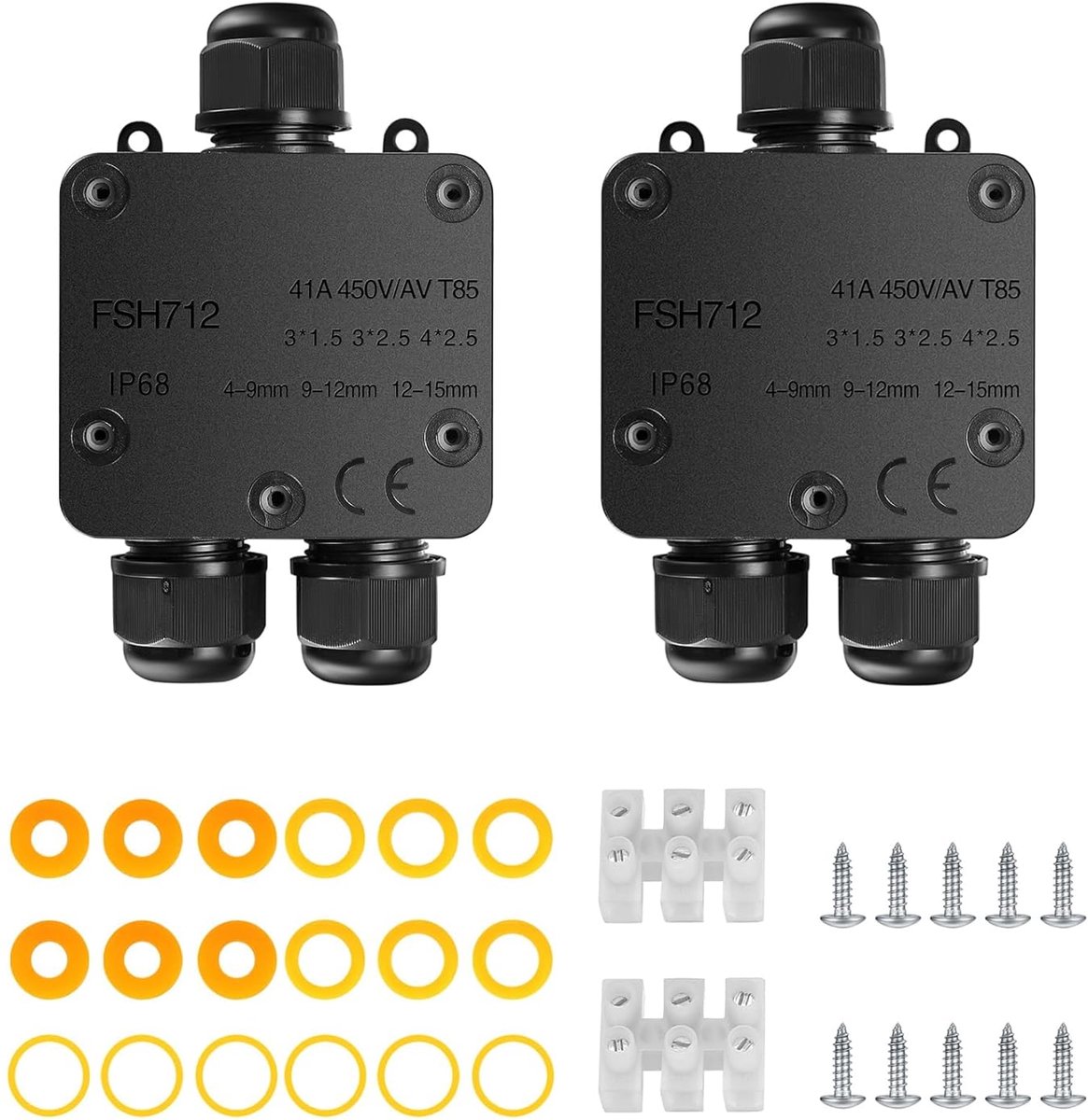 SnelShoppen - Junction Box IP68 Waterproof 3-Weg Buiten Junction Box, PA9 Kabelconnector voor Tuin Ondergrond Kabel Ø 4 mm - 15 mm, Zwart (2 Stuks)
