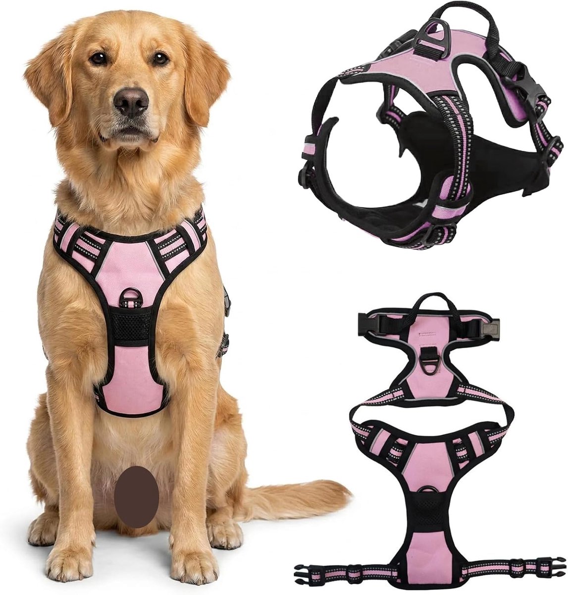 SnelShoppen - Hondenharnas Groot - Reflecterend, Robuust en Verstelbaar Harnas voor Training en Wandelen - Roze (L) voor Middelgrote tot Grote Honden