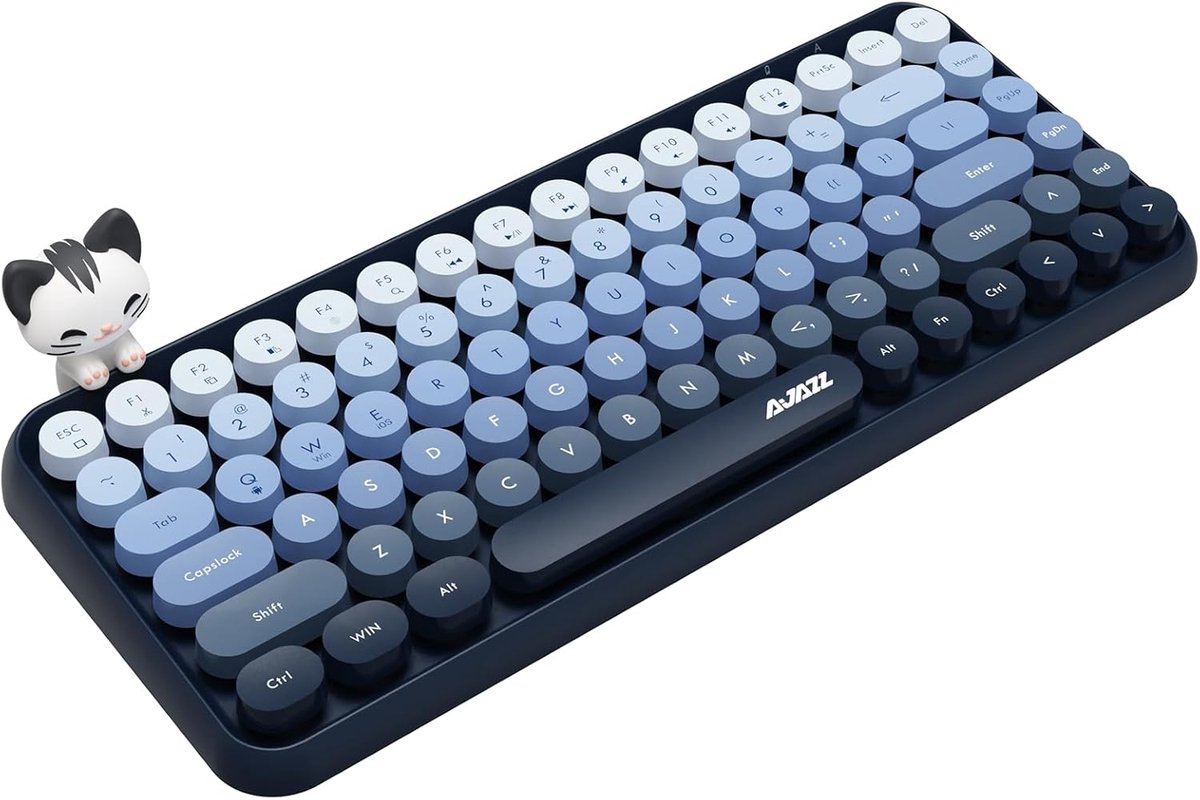 SnelShoppen - Retro Draadloos Toetsenbord met Blauwe Ronde Toetsen, Stil Bluetooth Typemachine Ontwerp, Compact QWERTY Toetsenbord voor PC, Laptop, Ma