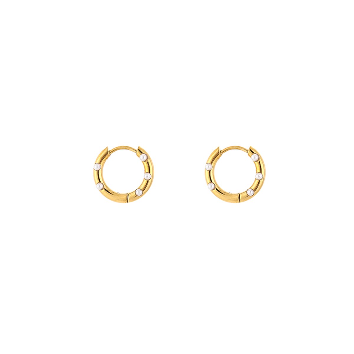Stainless Steel Hoops met Ingedrukte Pareltjes – Elegante & Minimalistische Oorringen - RVS - Goud