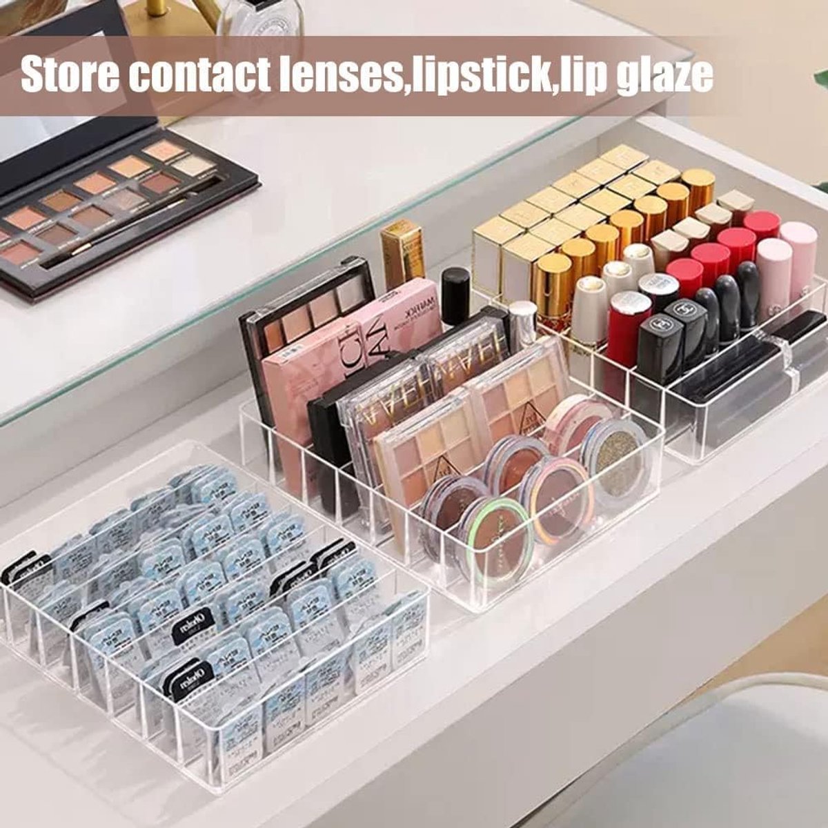 SnelShoppen - Lidschaduw Palettes-Organizer - Transparante Acrylaat Make-up Organizer met 7 Compartimenten - Compact en Ruimtebesparend voor Make-up T